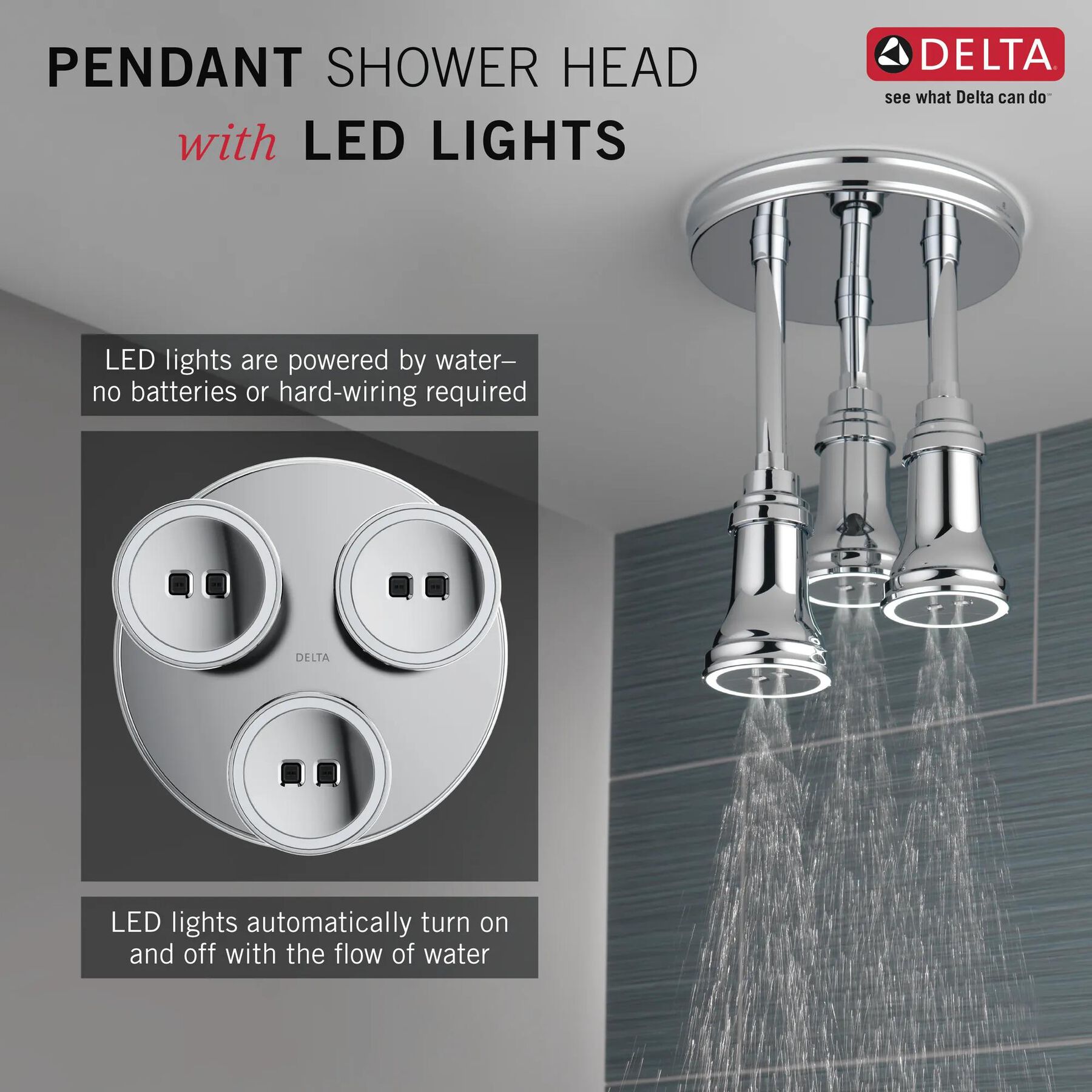 H2Okinetic&reg; Pendant Raincan Shower Head with LED Light