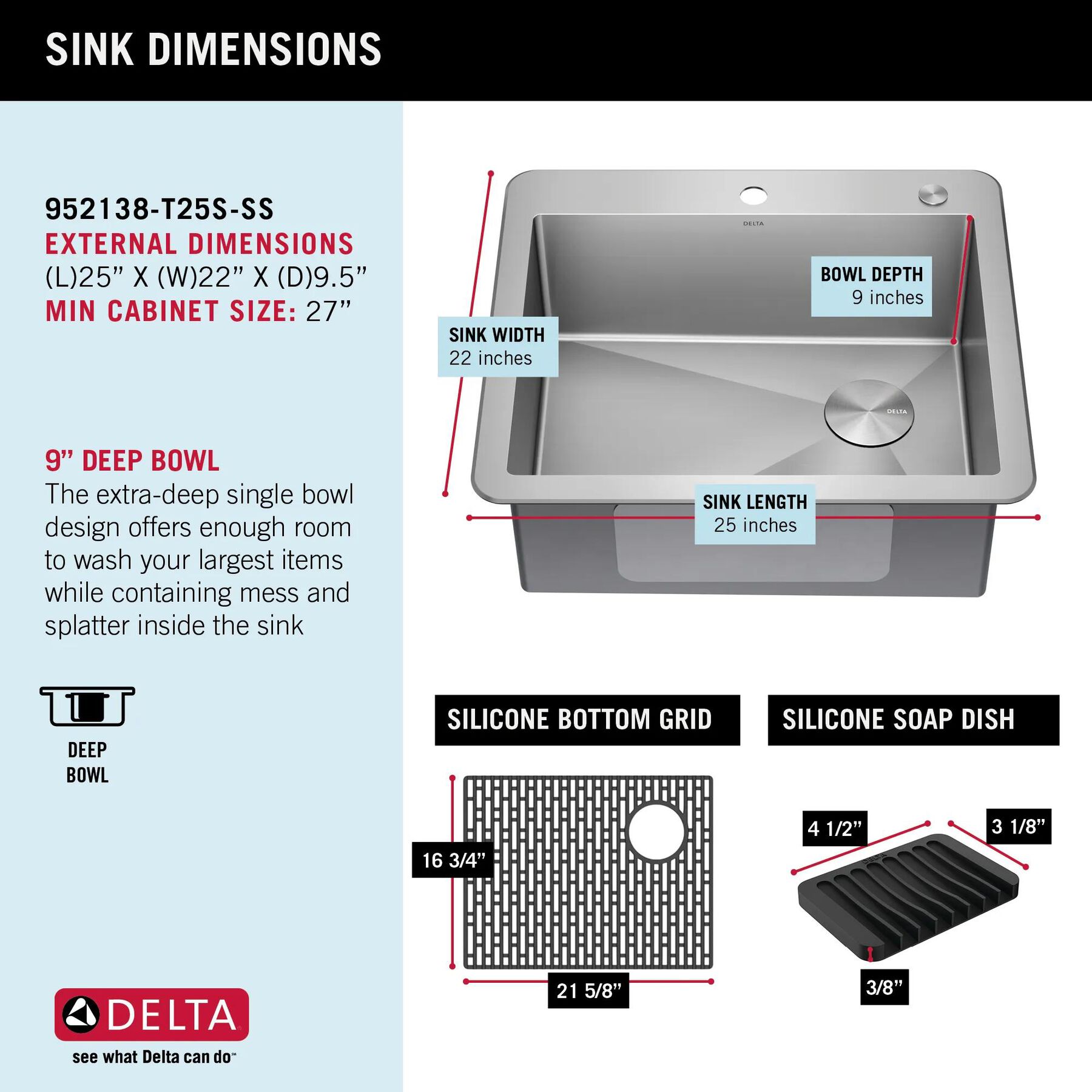 25&rdquo; Drop-In Undermount Stainless Steel Single Bowl Kitchen Sink with Accessories
