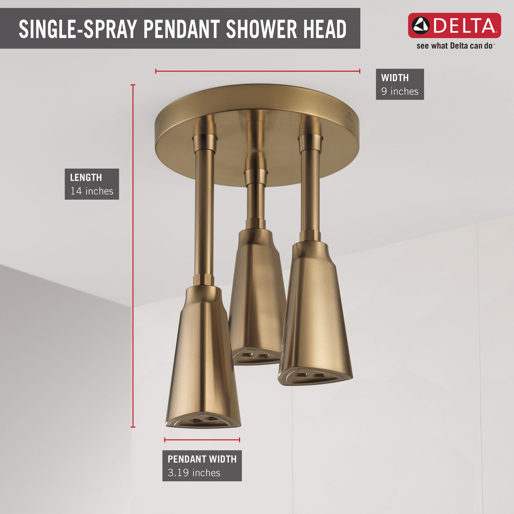 H2Okinetic&reg; Pendant Raincan Shower Head with LED Light