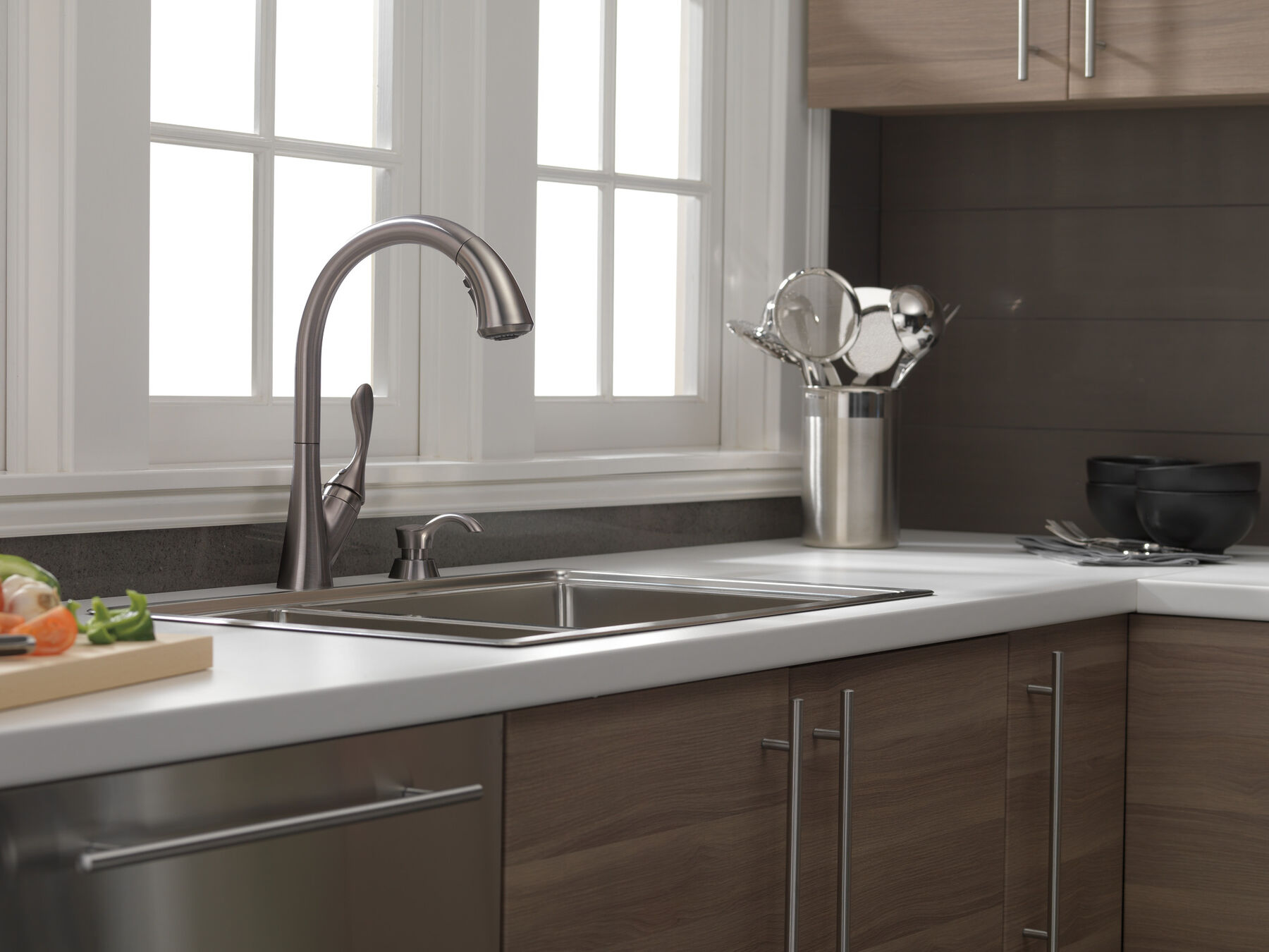 Single Handle Pull-Down Kitchen Faucet with Soap Dispenser and ShieldSpray&reg; Technology