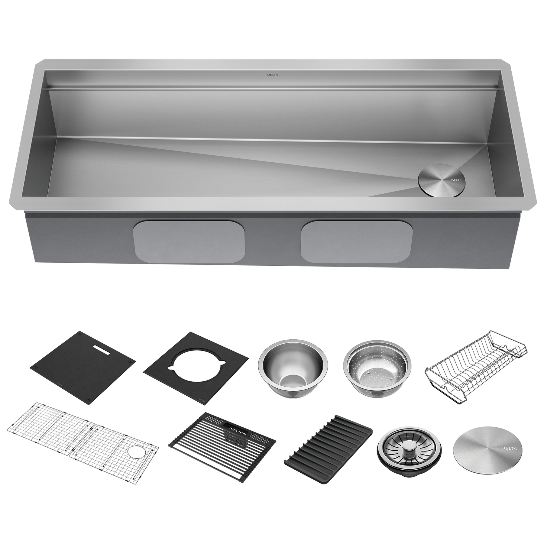 45&rdquo; Workstation Undermount Single Bowl 16 Gauge Stainless Steel Kitchen Sink with 2-Tier&nbsp;WorkFlow&trade; Ledge and Accessories