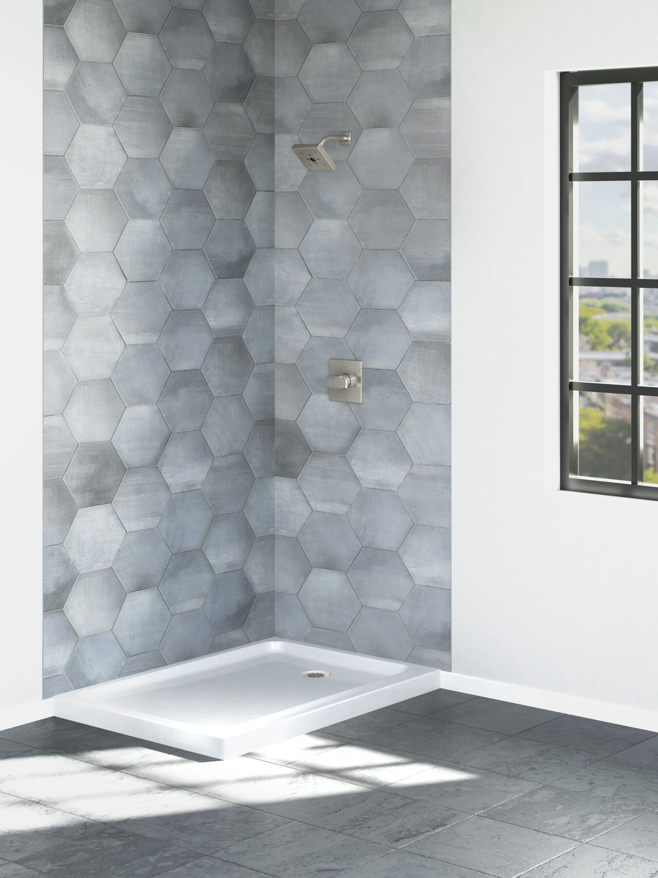 48&rdquo;x34&rdquo; Right Drain Corner Shower Base