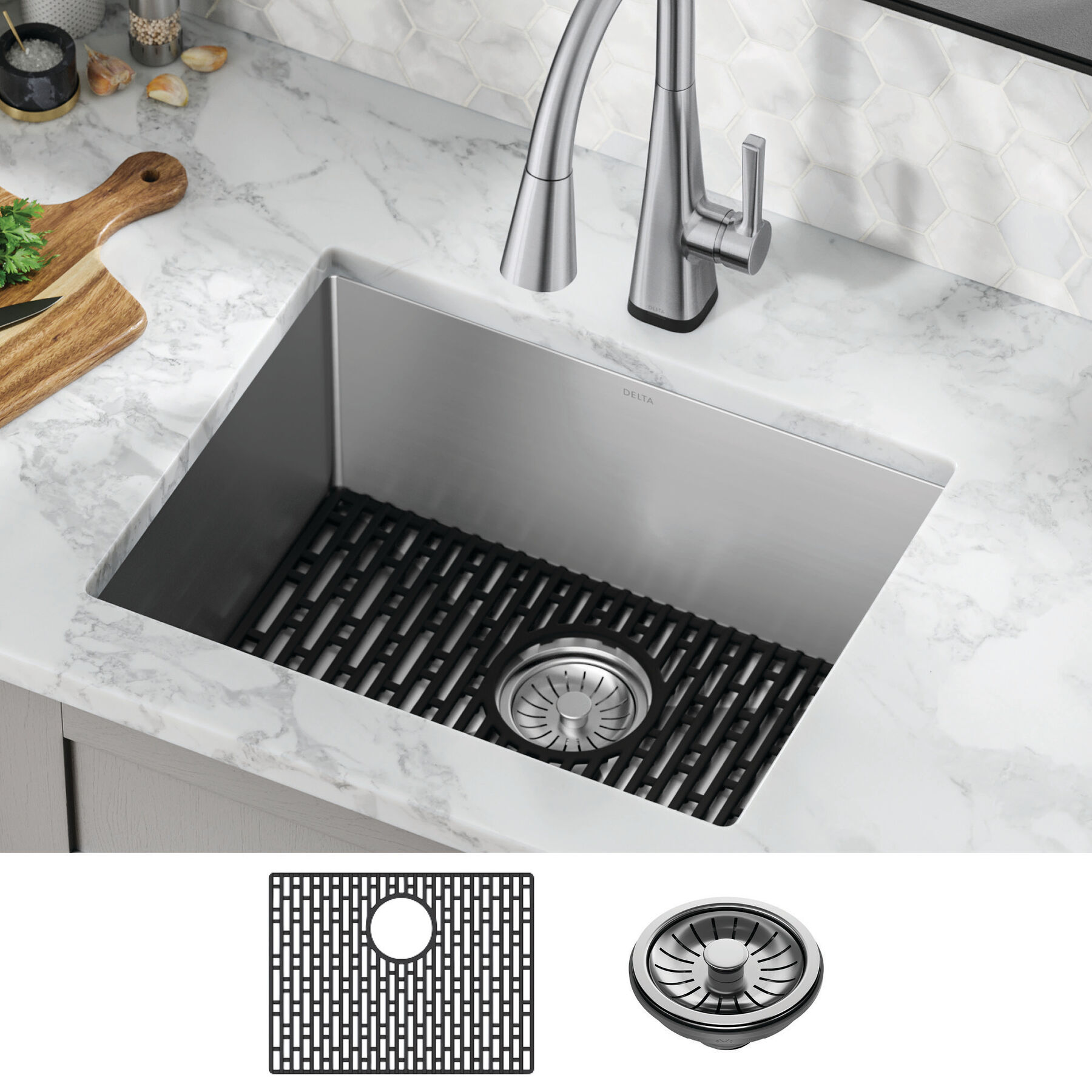 23&rdquo; Undermount Stainless Steel Single Bowl Kitchen Sink&nbsp;with Accessories