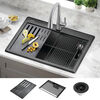30&rdquo; Granite Composite Workstation Kitchen Sink Drop-In Top Mount Single Bowl with WorkFlow&trade; Ledge and Accessories in Black