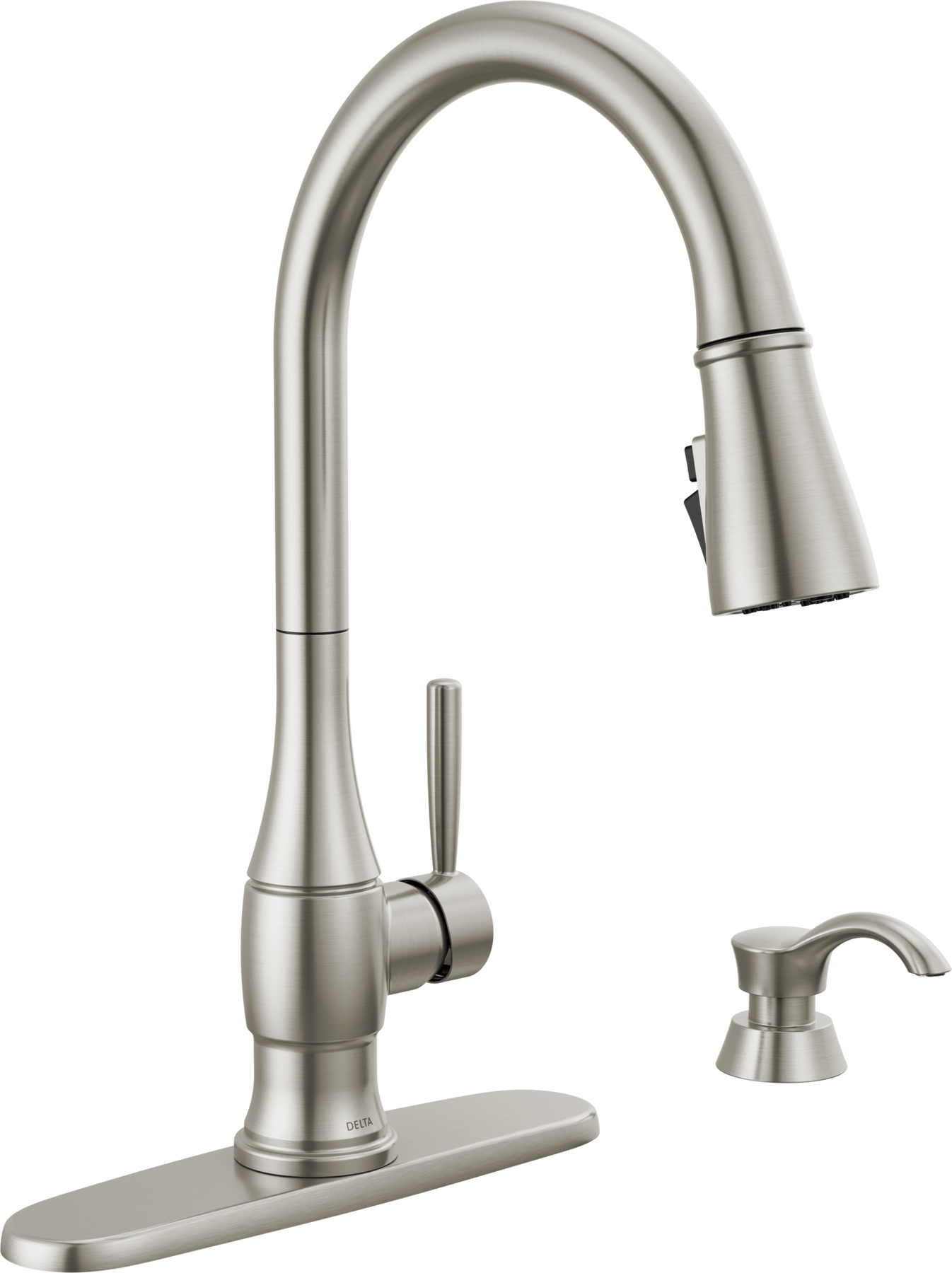 Single Handle Pull-Down Kitchen Faucet with Soap Dispenser and ShieldSpray Technology