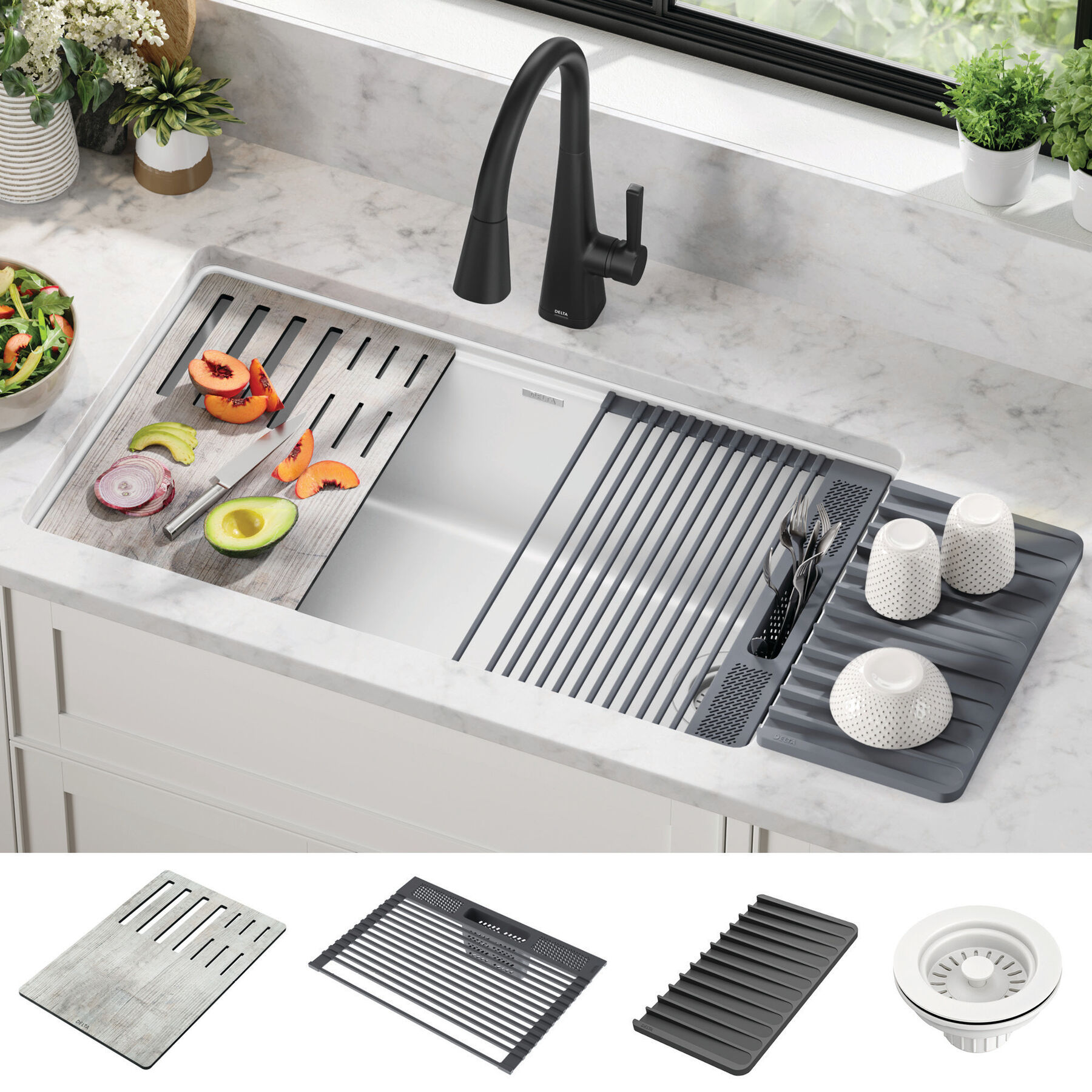 32&rdquo; Granite Composite Workstation Kitchen Sink Undermount Single Bowl with WorkFlow&trade; Ledge and Accessories