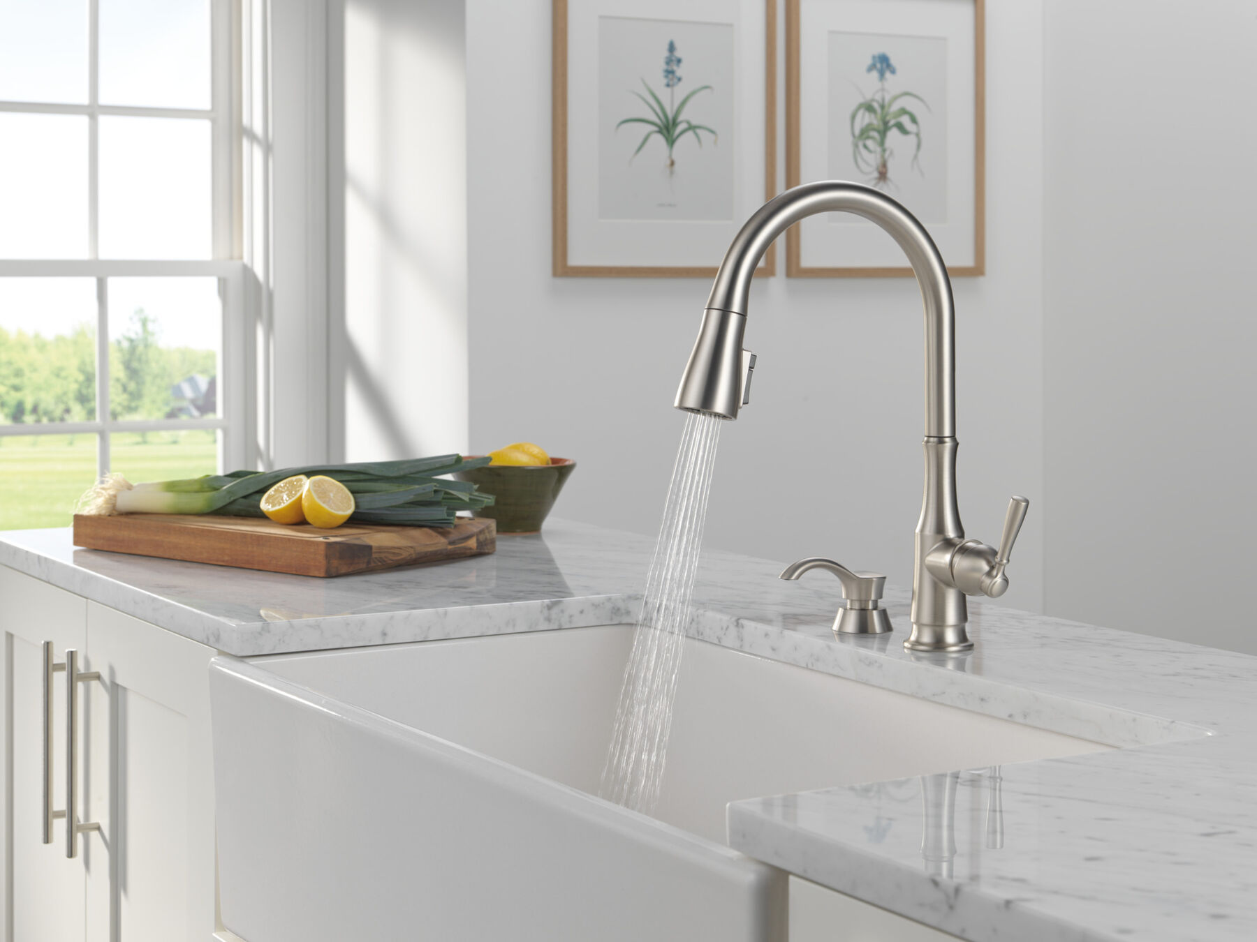 Single Handle Pull-Down Kitchen Faucet with Soap Dispenser and ShieldSpray Technology