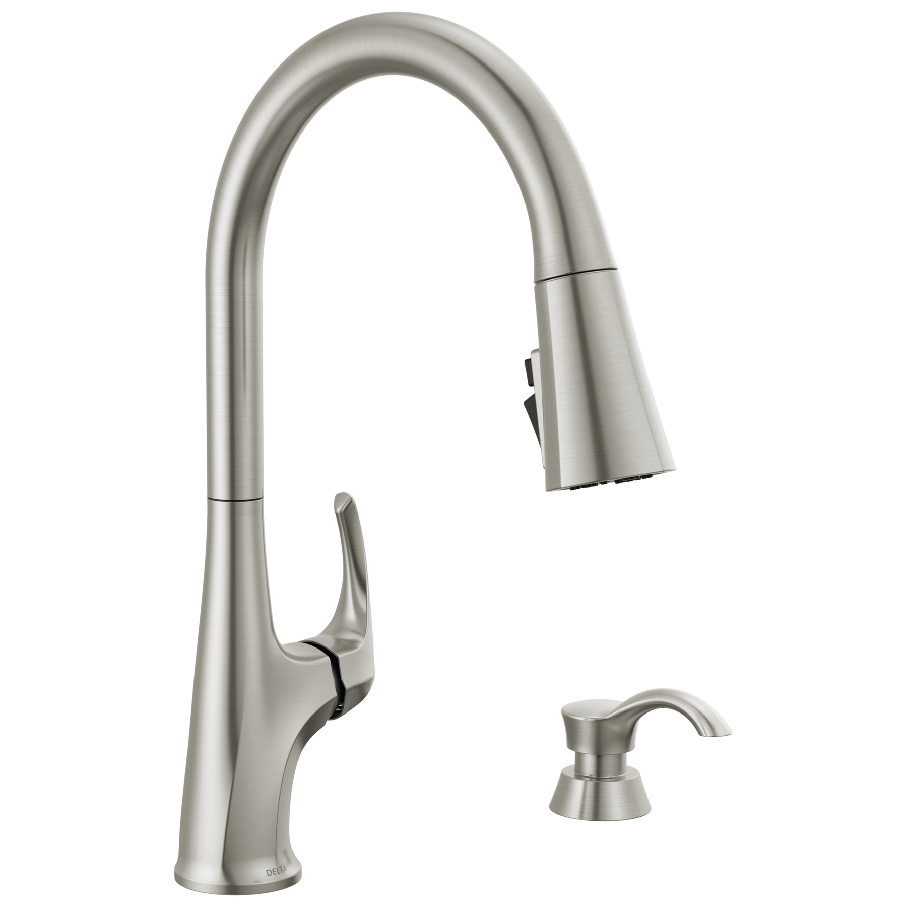 Single Handle Pull-Down Kitchen Faucet with Soap Dispenser and ShieldSpray Technology
