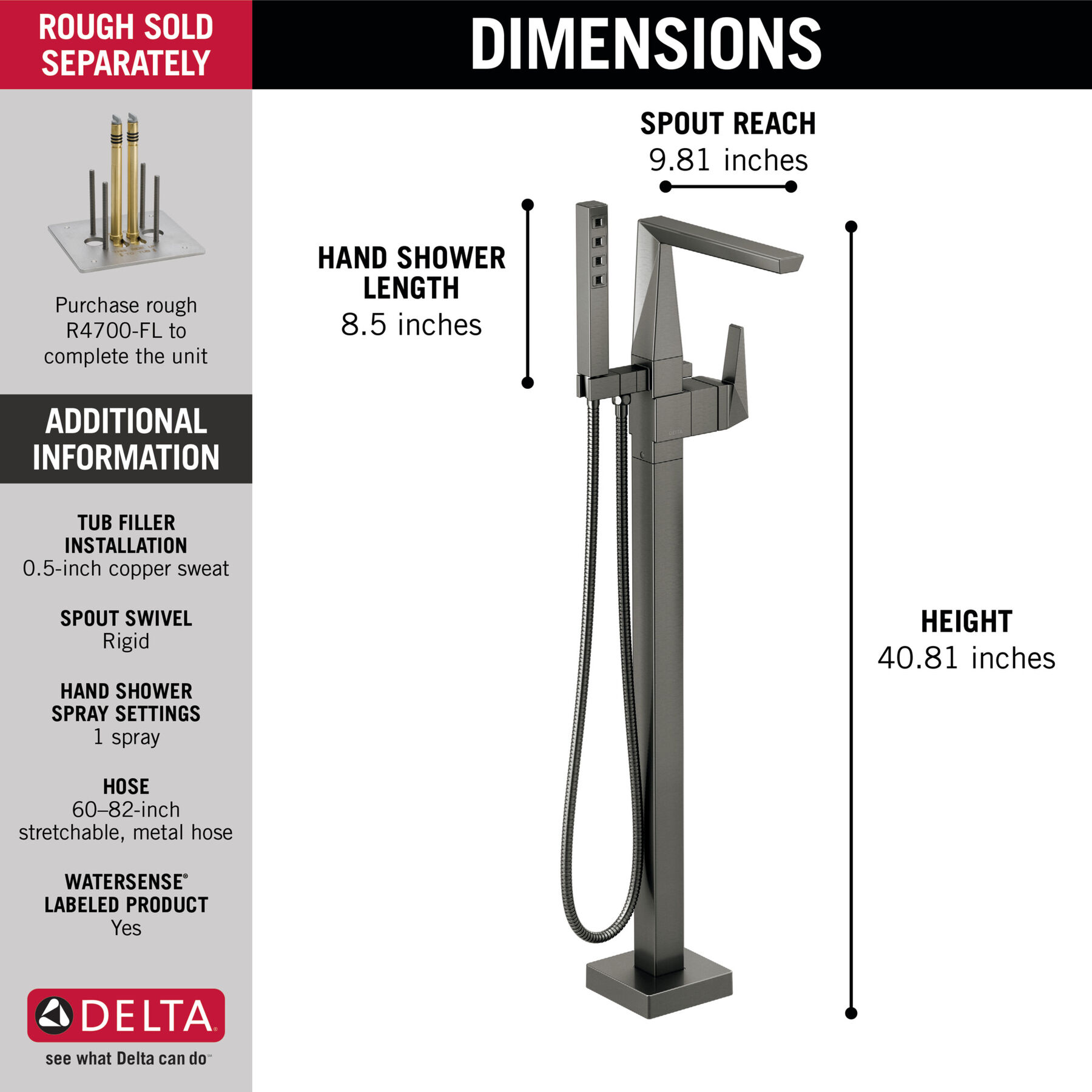 Single Handle Floor Mount Tub Filler Trim (Recertified)
