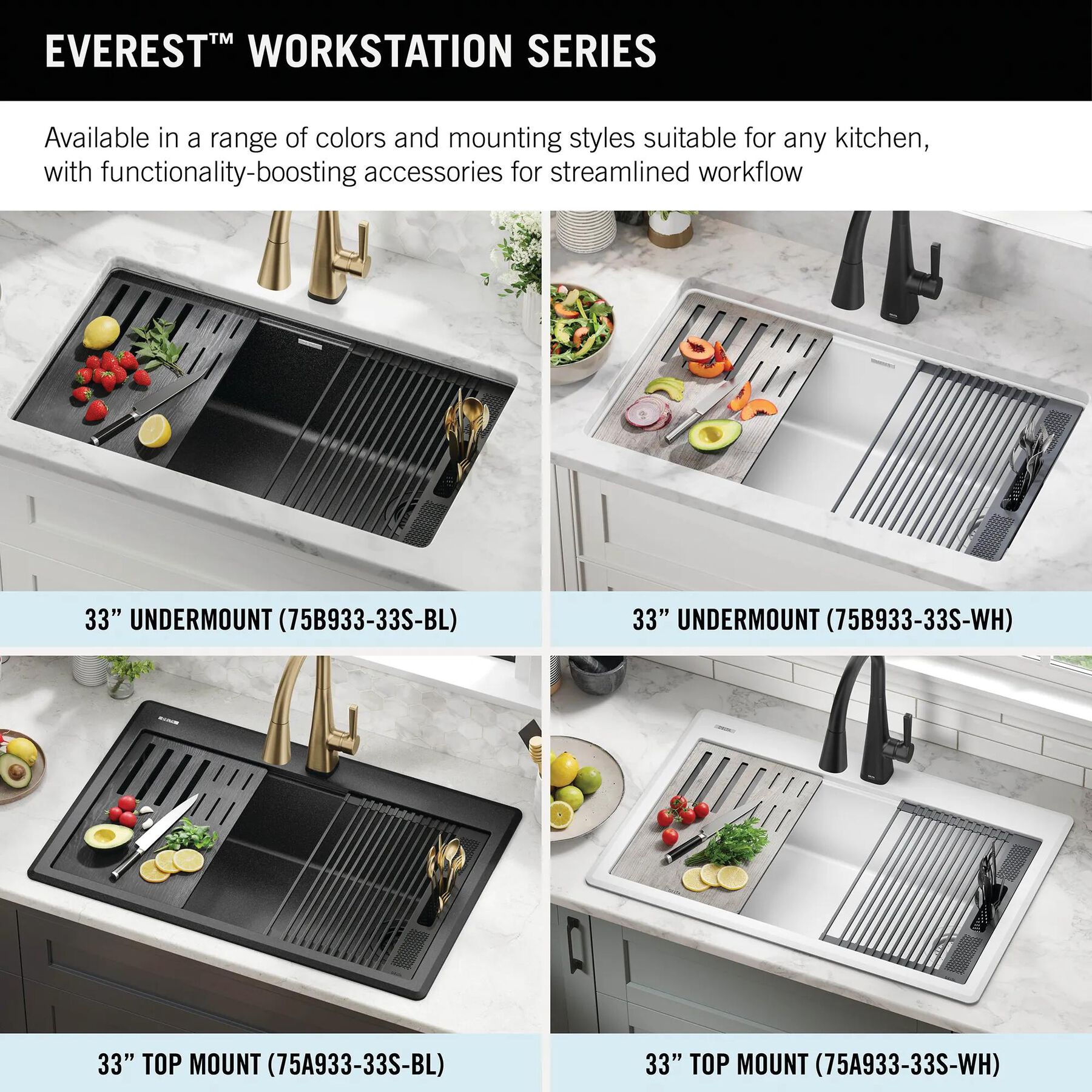 33&rdquo;&nbsp;Granite Composite&nbsp;Workstation Kitchen Sink&nbsp;Drop-In&nbsp;Top Mount&nbsp;Single Bowl with&nbsp;WorkFlow&trade; Ledge and Accessories