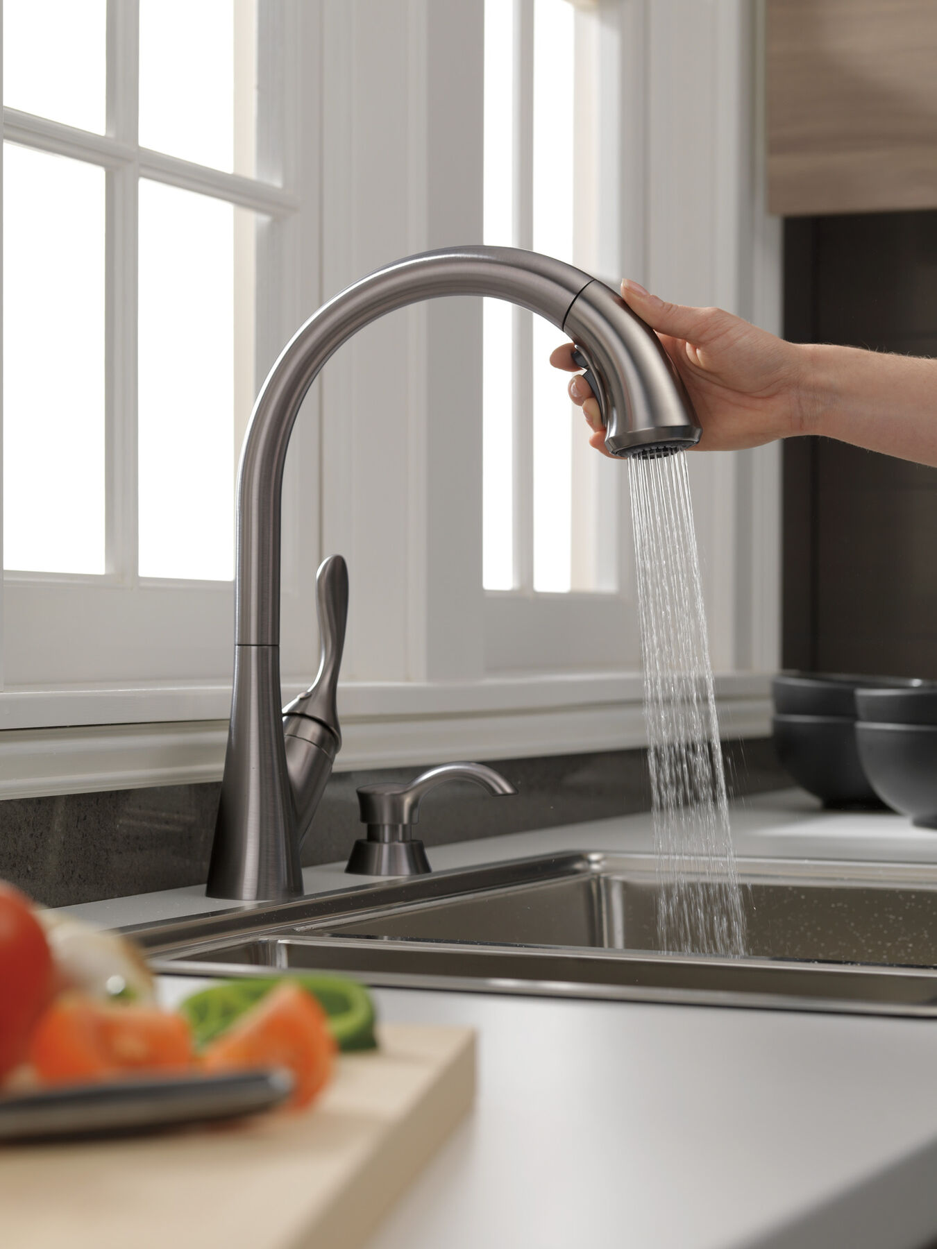 Single Handle Pull-Down Kitchen Faucet with Soap Dispenser and ShieldSpray&reg; Technology