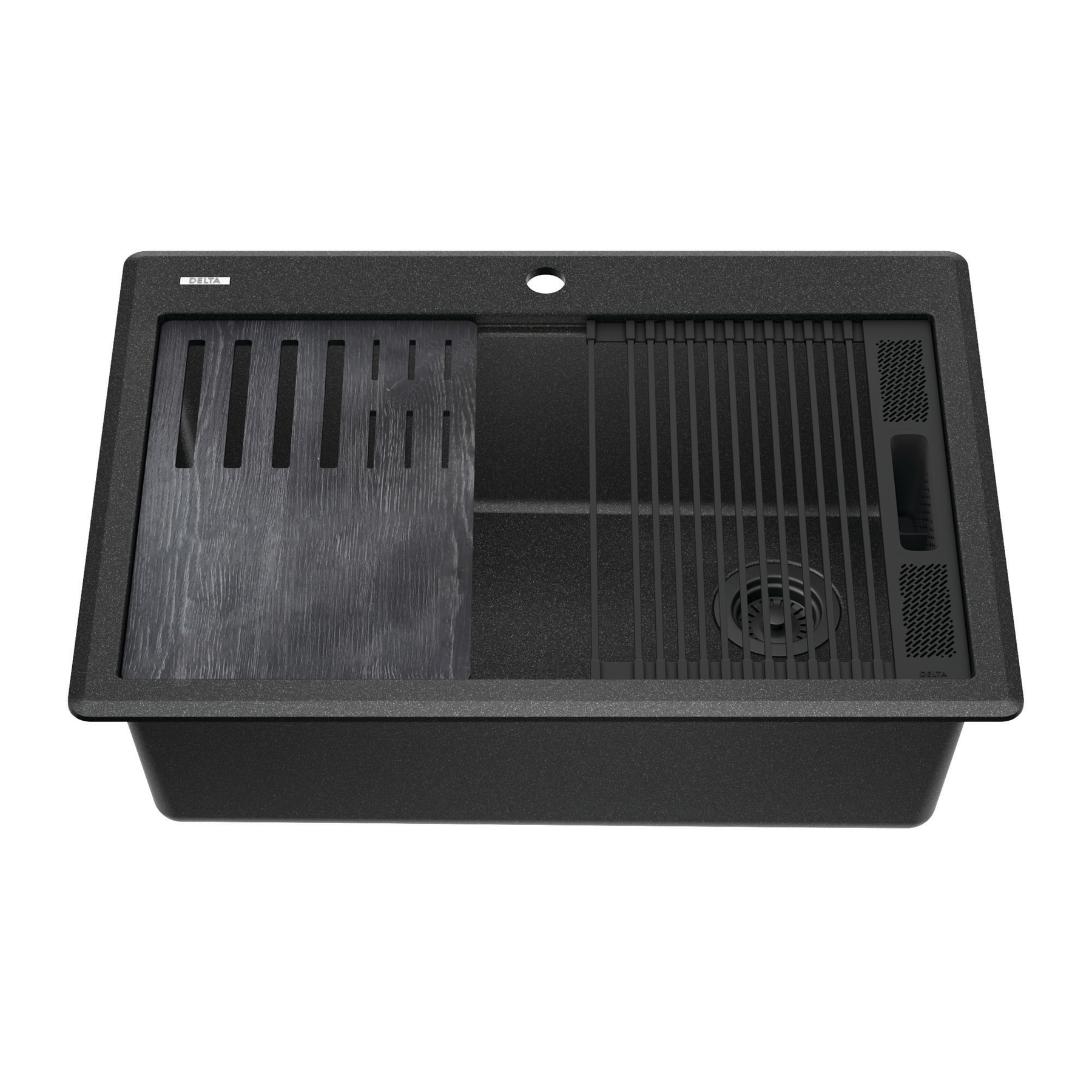 30&rdquo; Granite Composite Workstation Kitchen Sink Drop-In Top Mount Single Bowl with WorkFlow&trade; Ledge and Accessories in Black