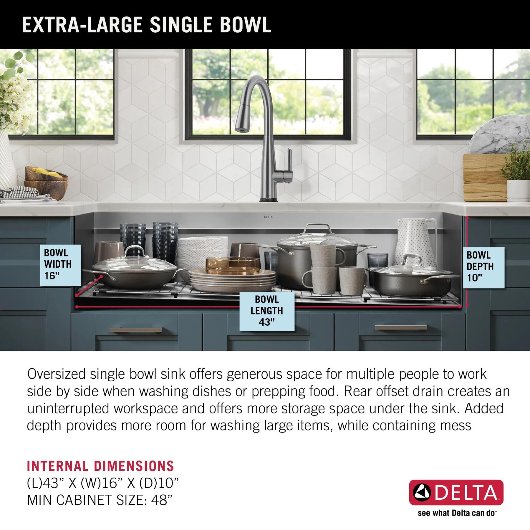 45&rdquo; Workstation Undermount Single Bowl 16 Gauge Stainless Steel Kitchen Sink with 2-Tier&nbsp;WorkFlow&trade; Ledge and Accessories