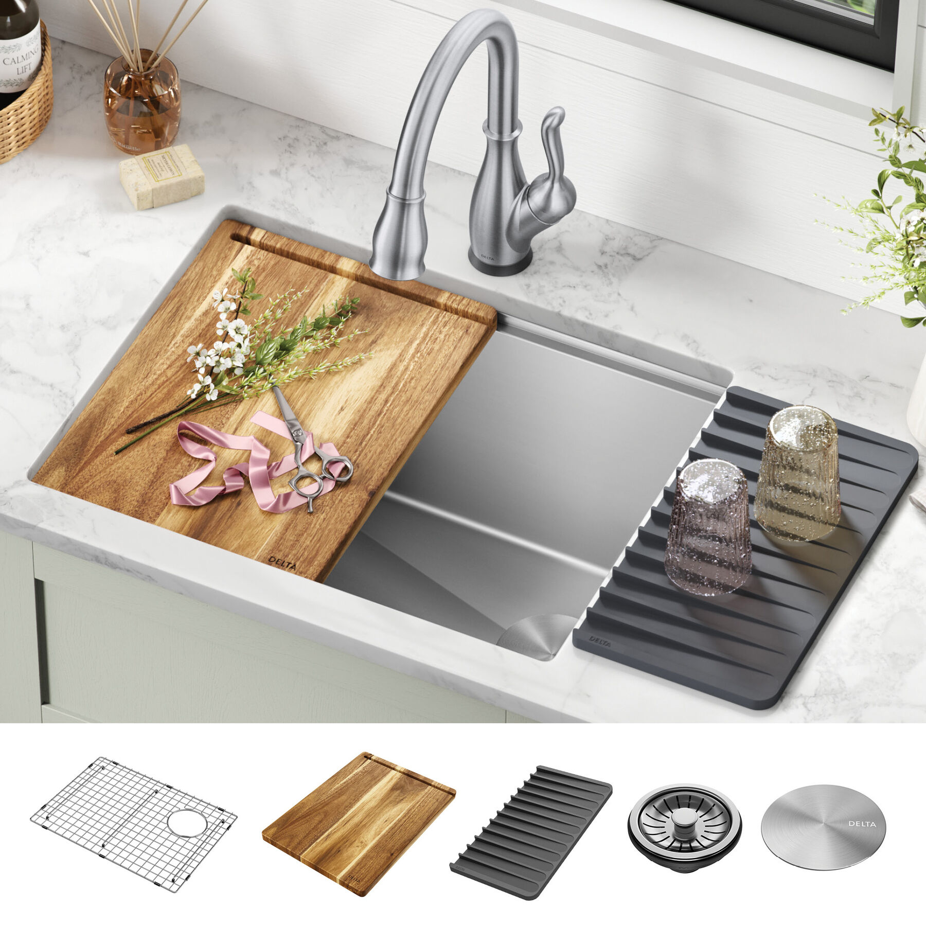 24&rdquo; Workstation Undermount Single Bowl 16 Gauge Stainless Steel&nbsp;Laundry&nbsp;Utility&nbsp;Kitchen Sink with&nbsp;WorkFlow&trade; Ledge and Accessories