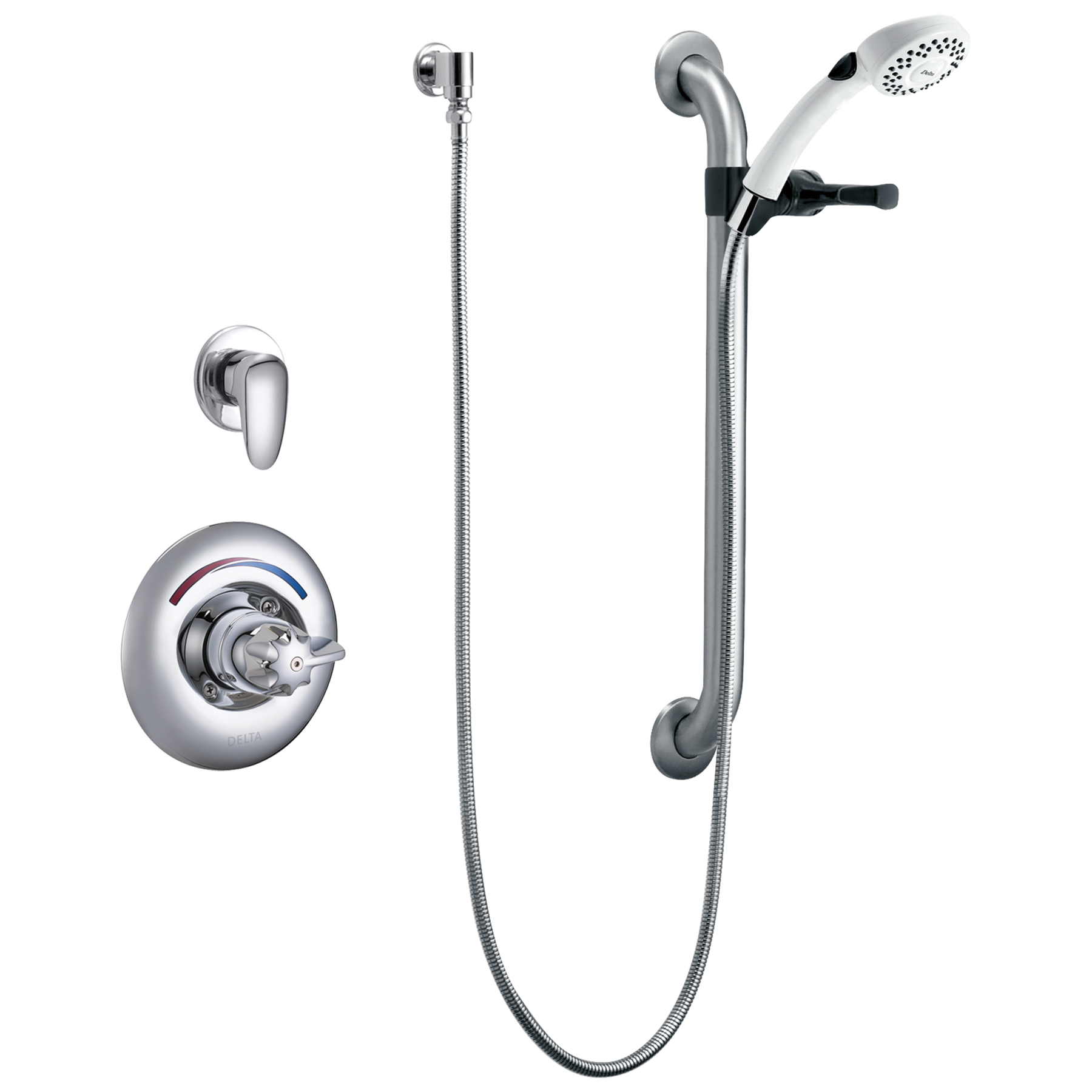 Universal Dual Shower Trim, Diverter, Hand Shower, and Grab Bar