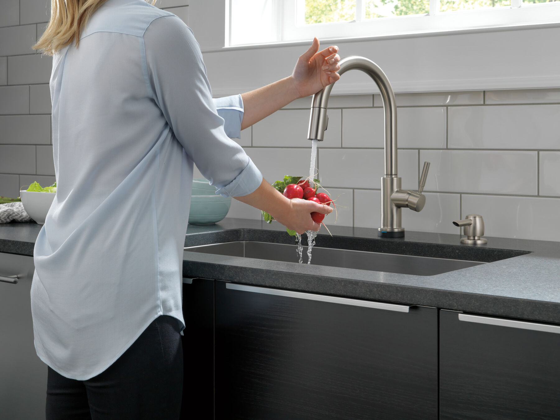 Single Handle Pull-Down Kitchen Faucet with Touch2O&reg; Technology and Soap Dispenser