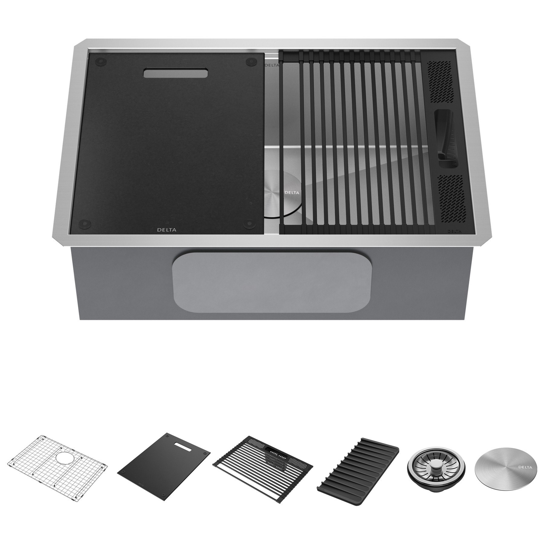 27&rdquo; Workstation Kitchen Sink Undermount&nbsp;16 Gauge&nbsp;Stainless Steel Single Bowl with&nbsp;WorkFlow&trade; Ledge and Accessories