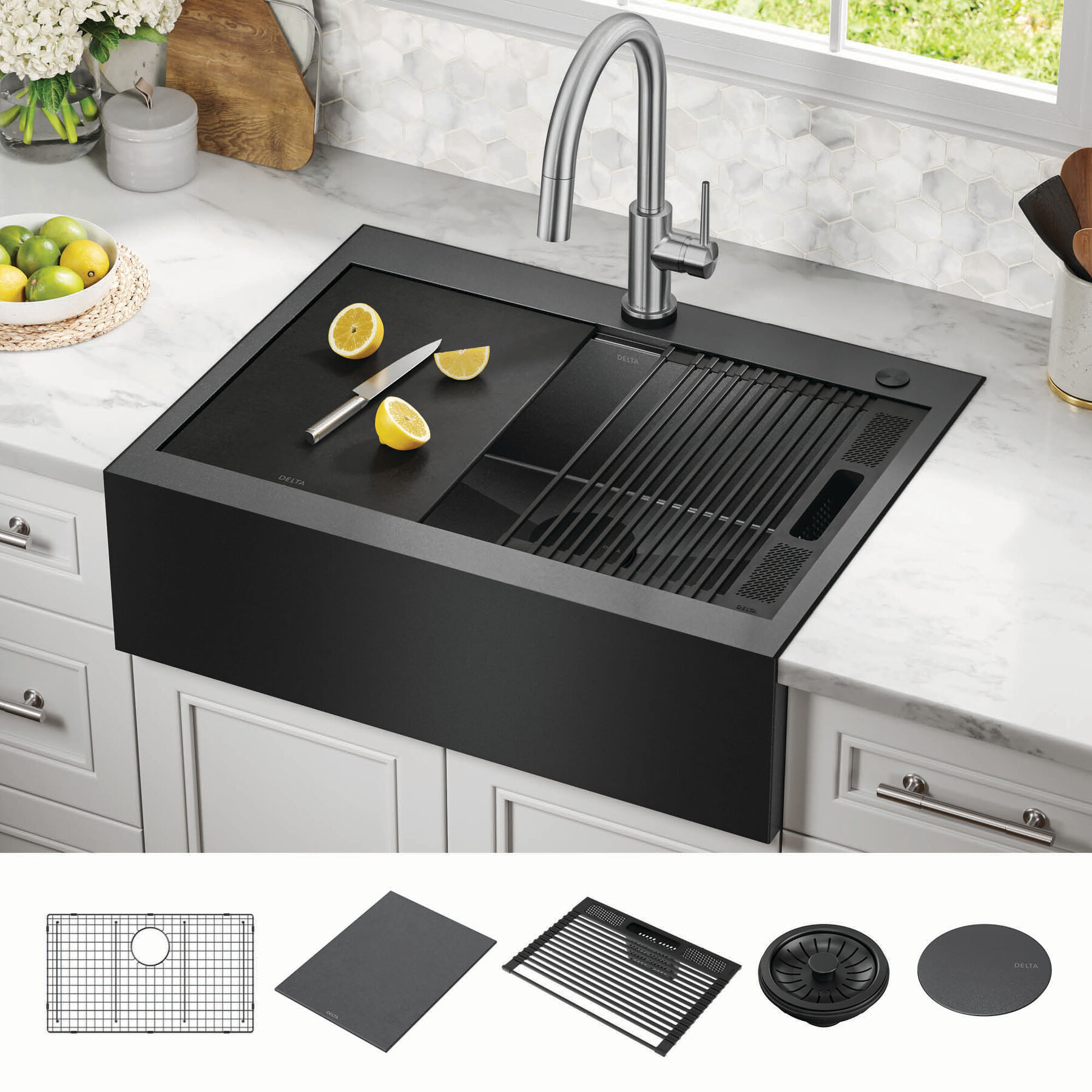 30&rdquo; Retrofit Farmhouse Apron Front 16 Gauge Workstation Kitchen Sink Single Bowl in with WorkFlow&trade; Ledge and&nbsp;Accessories for Top Mount Drop-In Installation