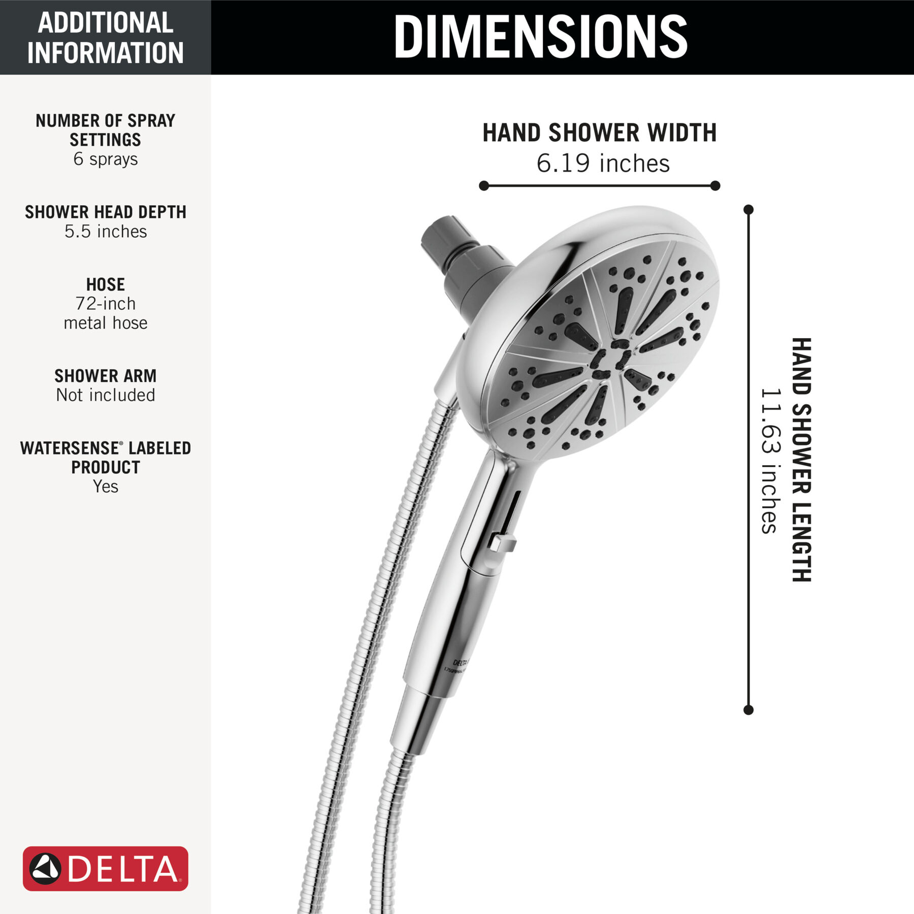 6-Setting SureDock&reg; Magnetic Hand Shower