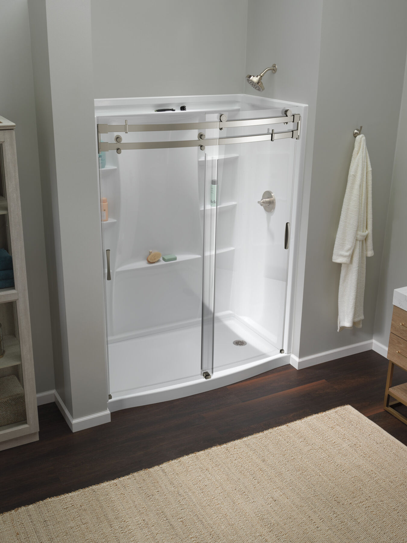 60 x 32" Curved Alcove Shower Base with Right Drain