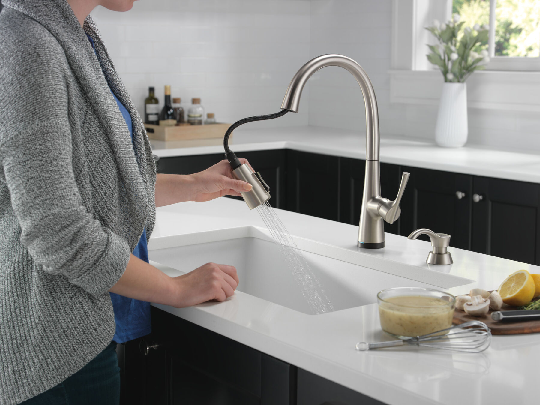 Single Handle Pull-Down Kitchen Faucet with Soap Dispenser and Touch<sub>2</sub>O&reg;  Technology