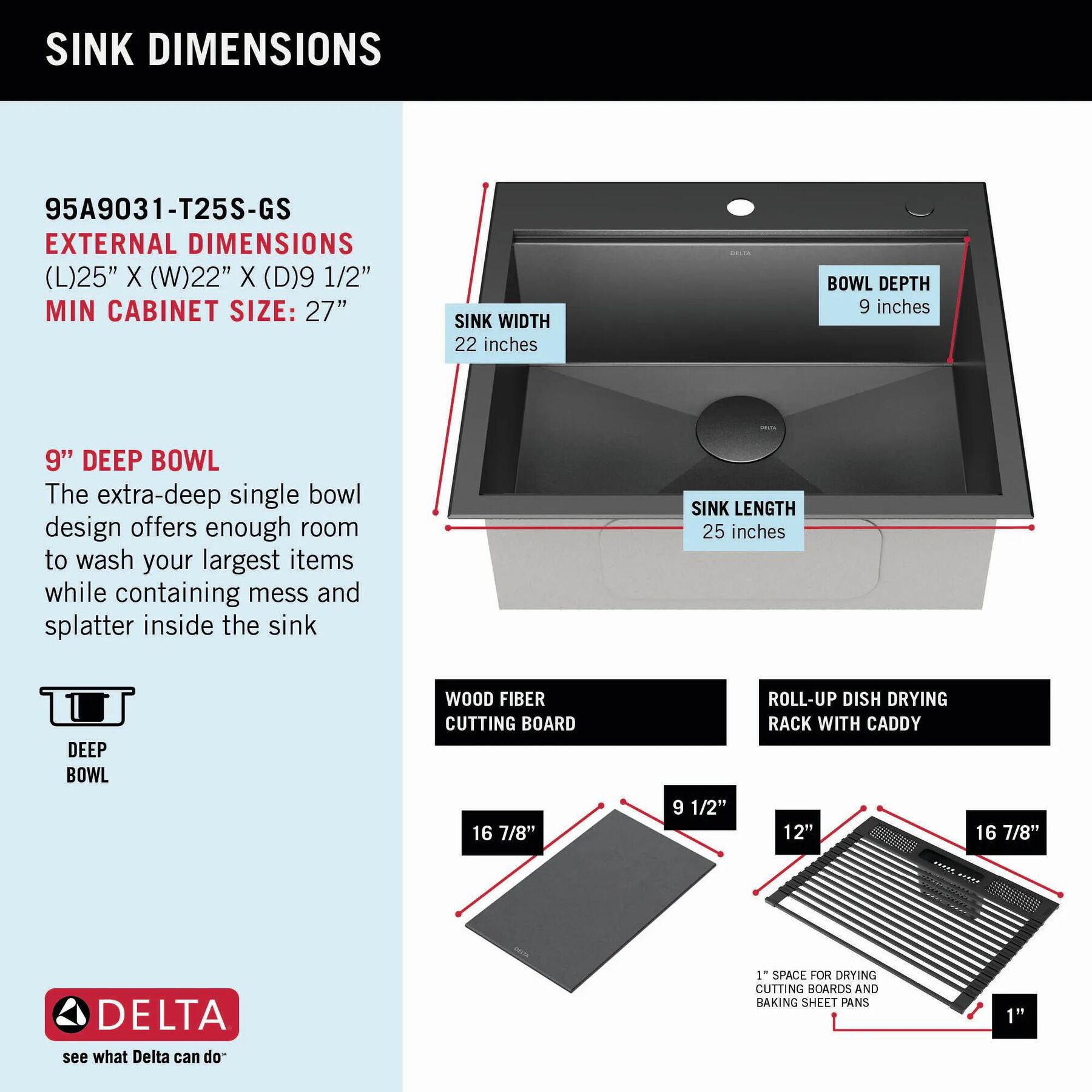 25&rdquo; Drop-In Top Mount&nbsp;16 Gauge Workstation Kitchen Sink Single Bowl&nbsp;with WorkFlow&trade; Ledge and Accessories