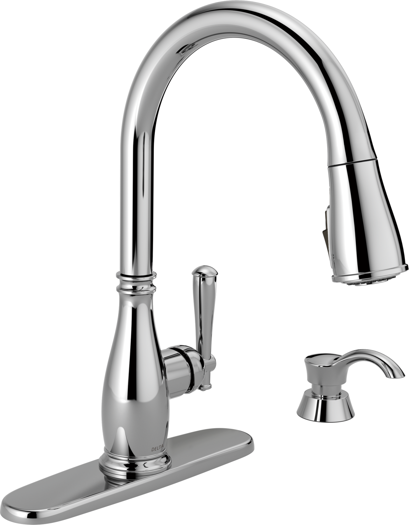 Single Handle Pull-Down Kitchen Faucet with Soap Dispenser and ShieldSpray