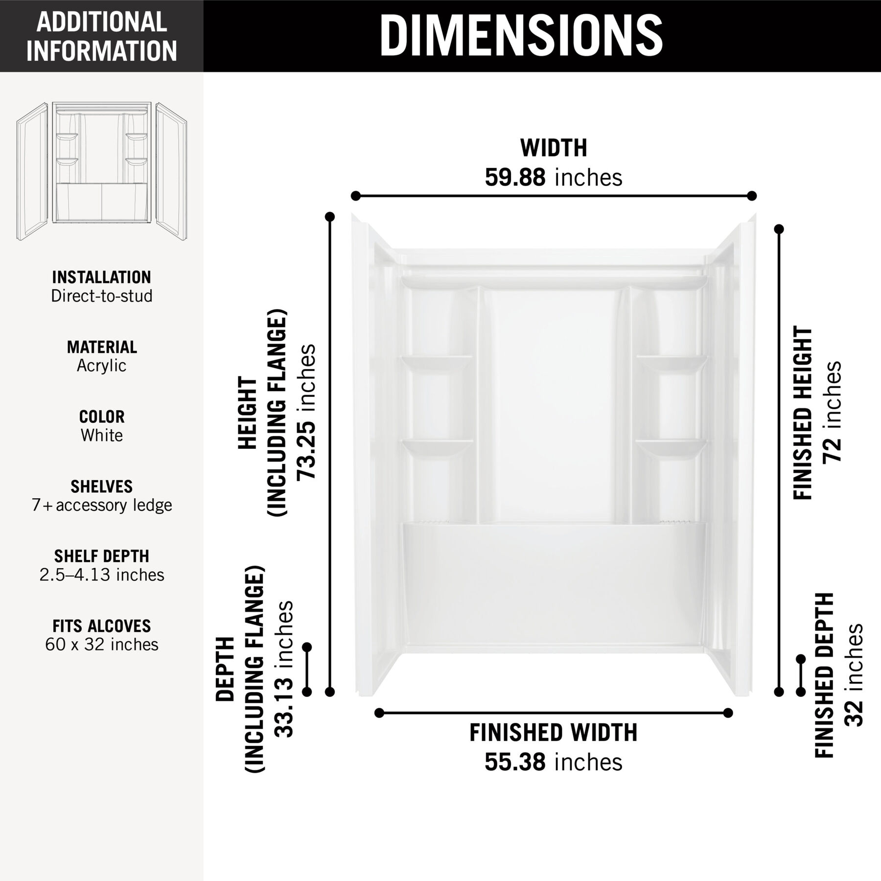 EverEdge Shower Wall 60x32"