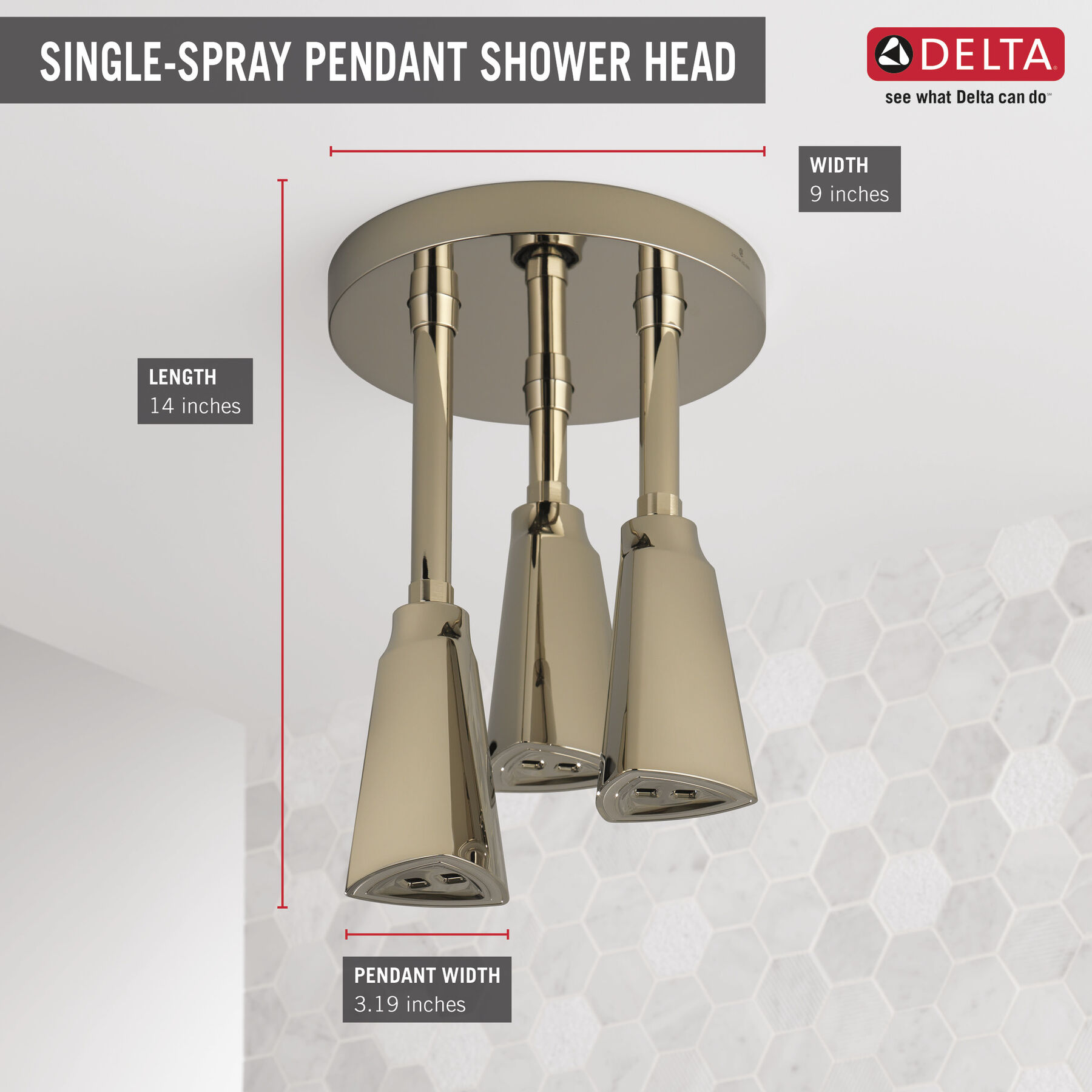 H2Okinetic&reg; Pendant Raincan Shower Head with LED Light