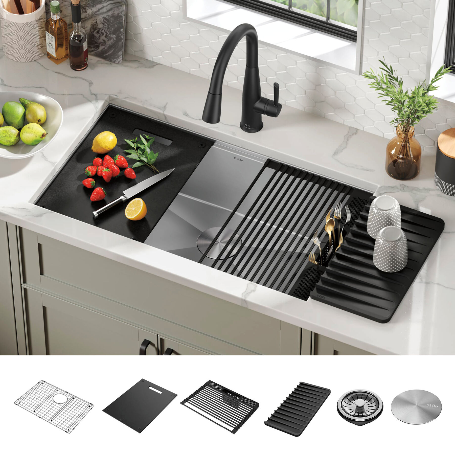32&rdquo; Workstation Kitchen Sink Undermount&nbsp;16 Gauge&nbsp;Stainless Steel Single Bowl with&nbsp;WorkFlow&trade; Ledge and Accessories