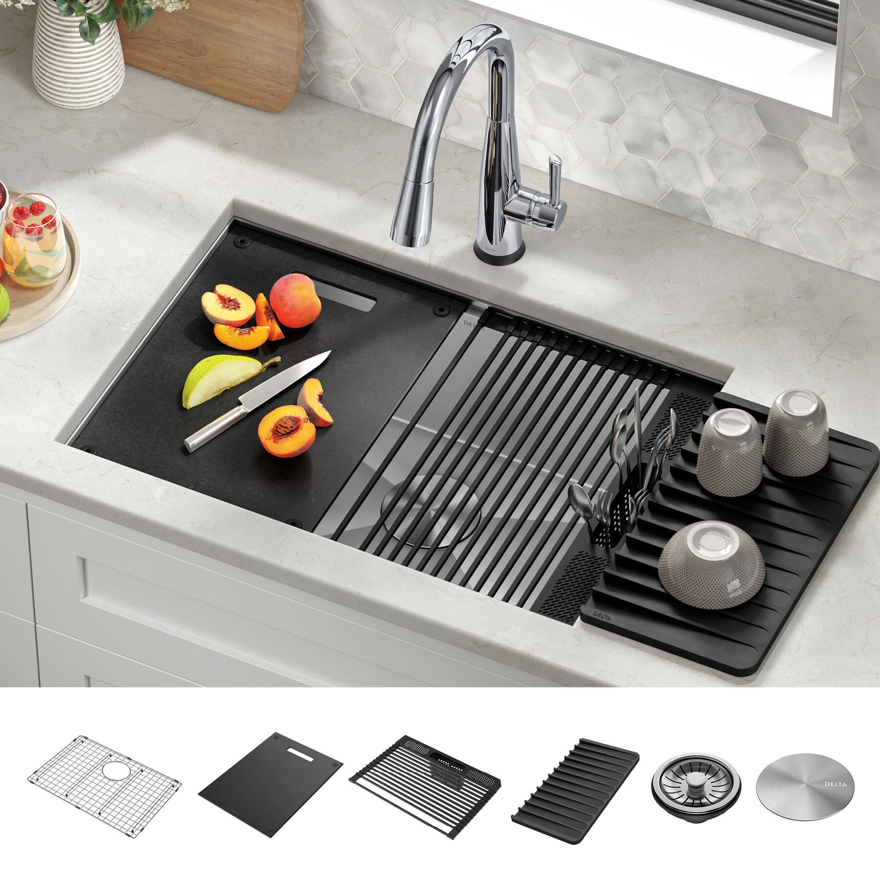 27&rdquo; Workstation Kitchen Sink Undermount&nbsp;16 Gauge&nbsp;Stainless Steel Single Bowl with&nbsp;WorkFlow&trade; Ledge and Accessories