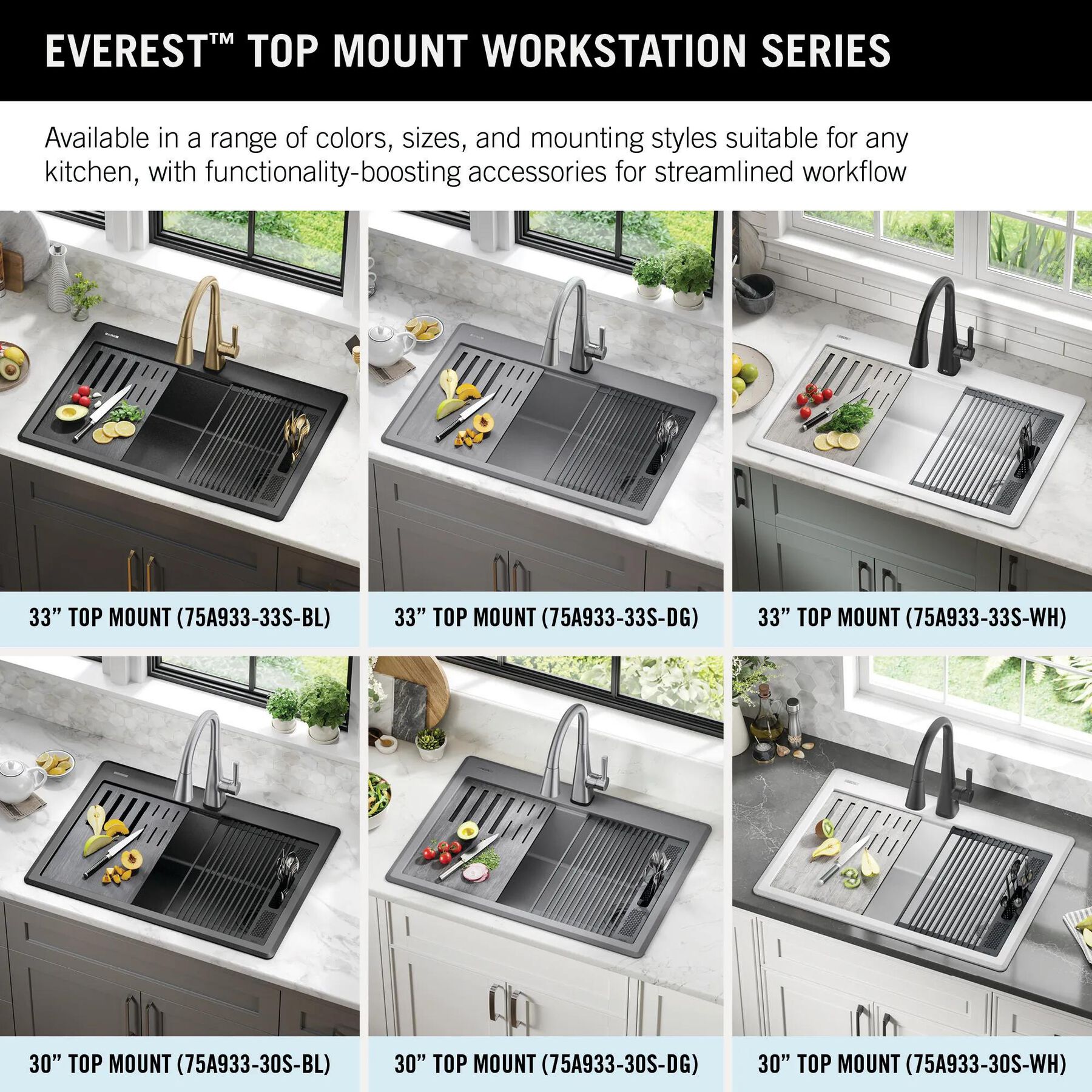 30&rdquo; Granite Composite Workstation Kitchen Sink Drop-In Top Mount Single Bowl with WorkFlow&trade; Ledge and Accessories in Black