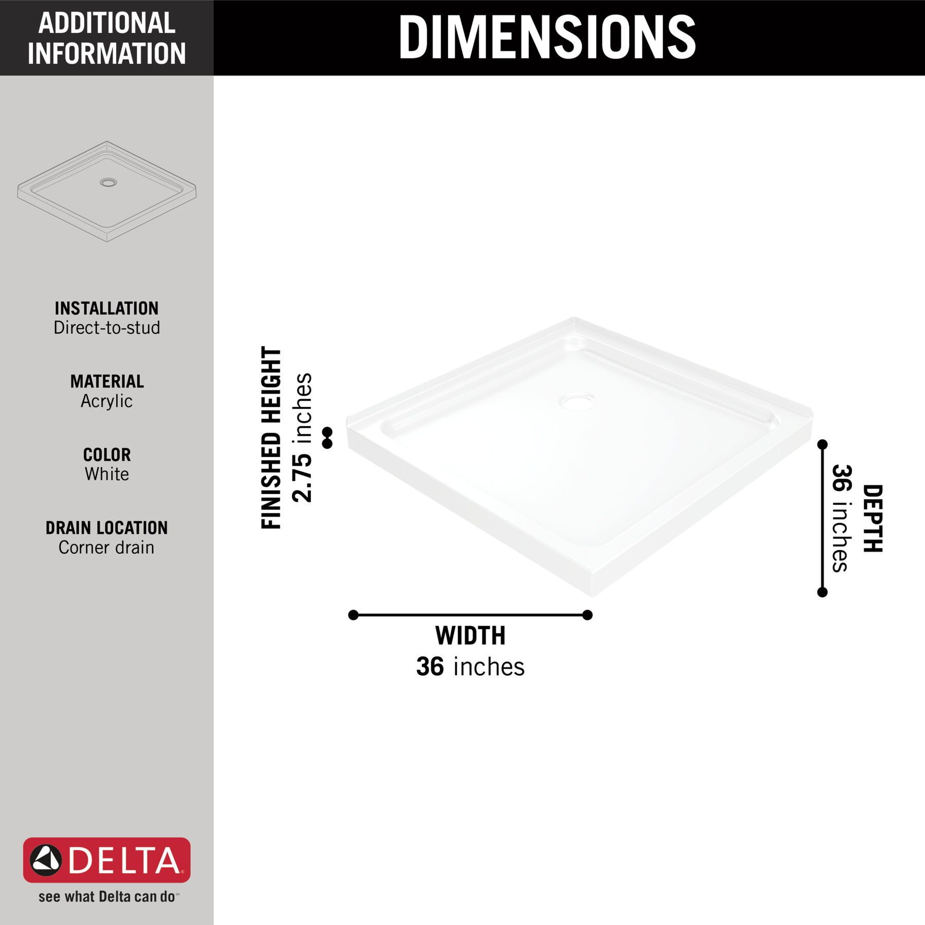 36&rdquo;x36&rdquo; Corner Shower Base