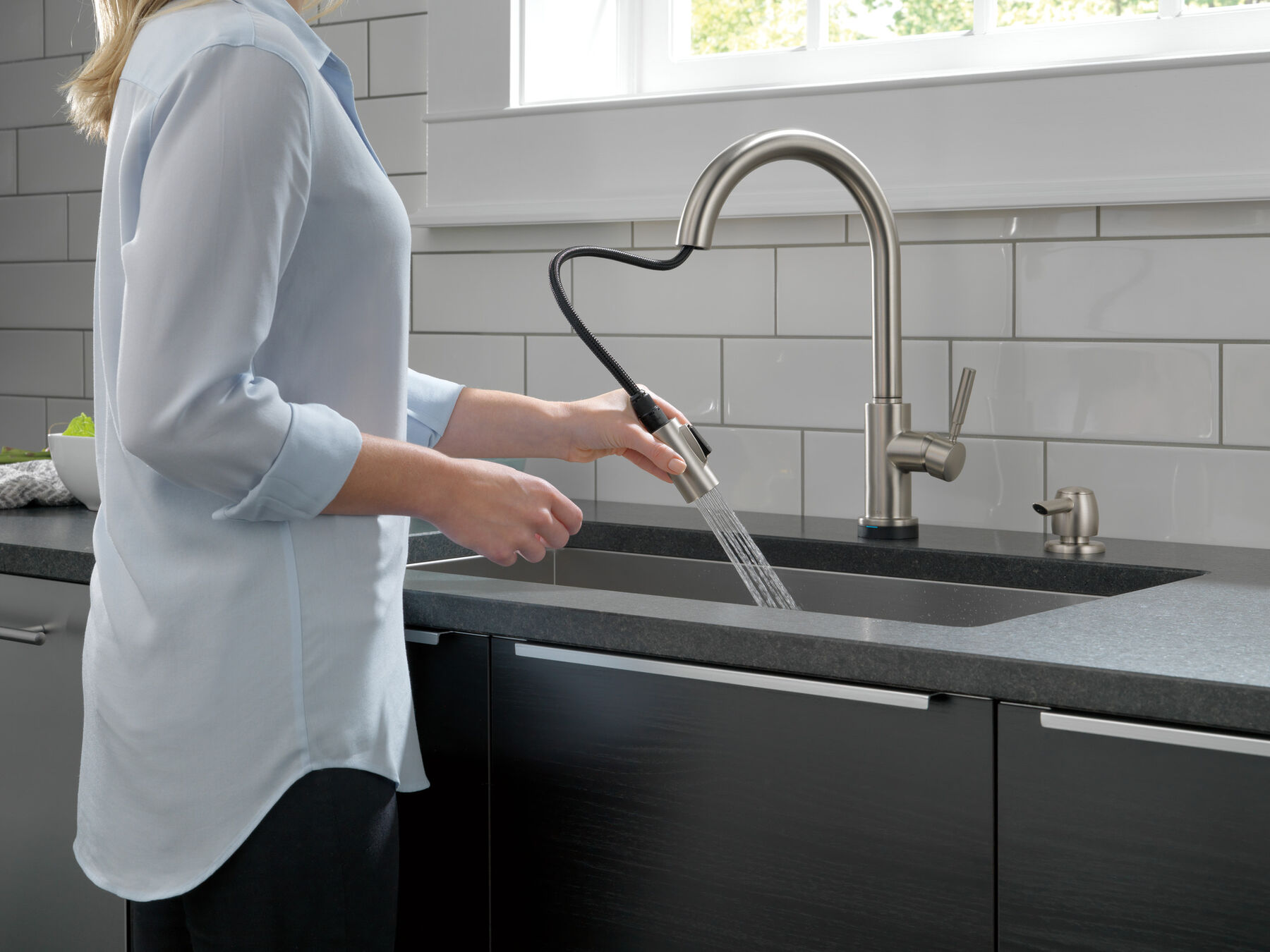 Single Handle Pull-Down Kitchen Faucet with Touch2O&reg; Technology and Soap Dispenser