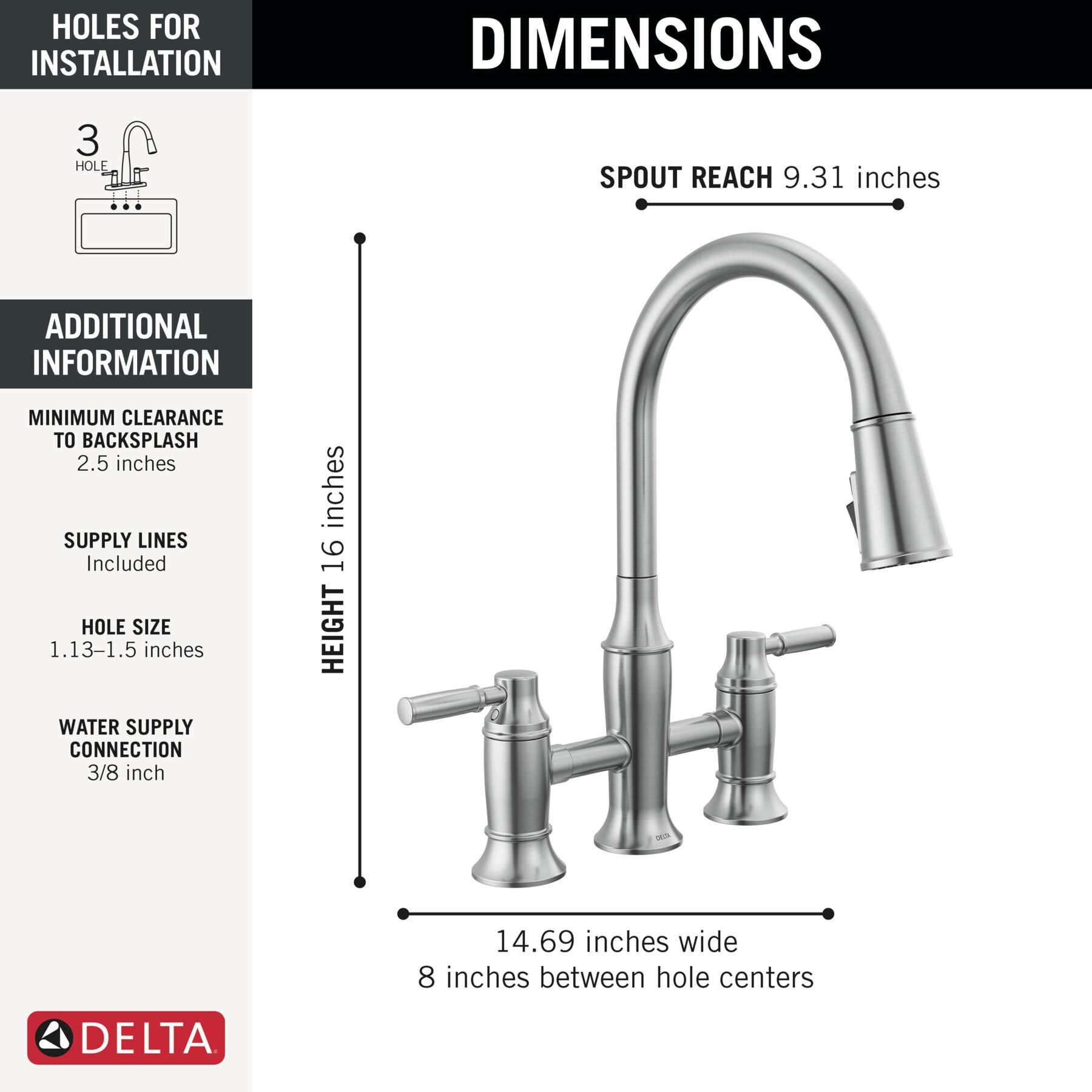 Two Handle Pull-Down Bridge Kitchen Faucet