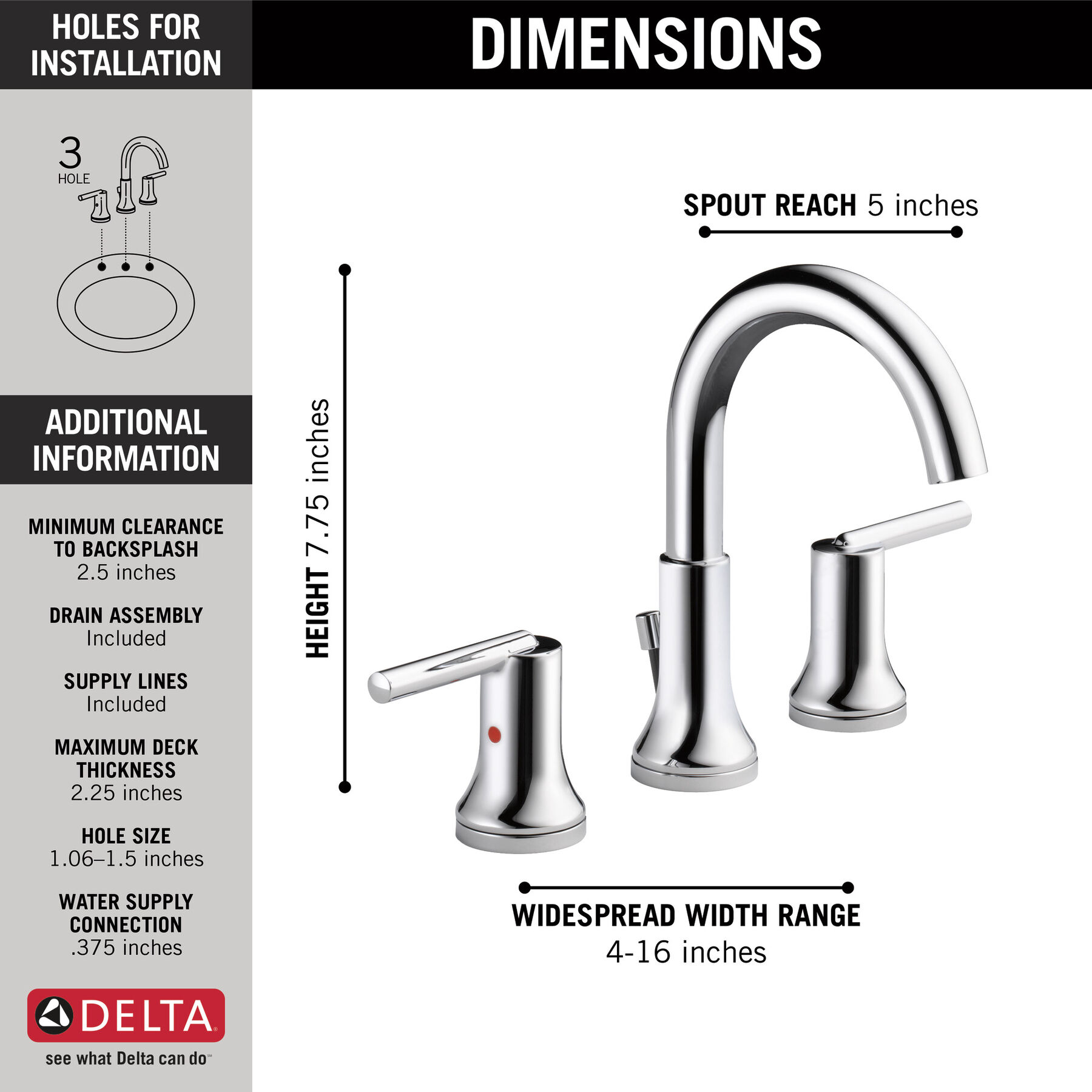 2H WS Lavatory Faucet with EZ Anchor&reg;