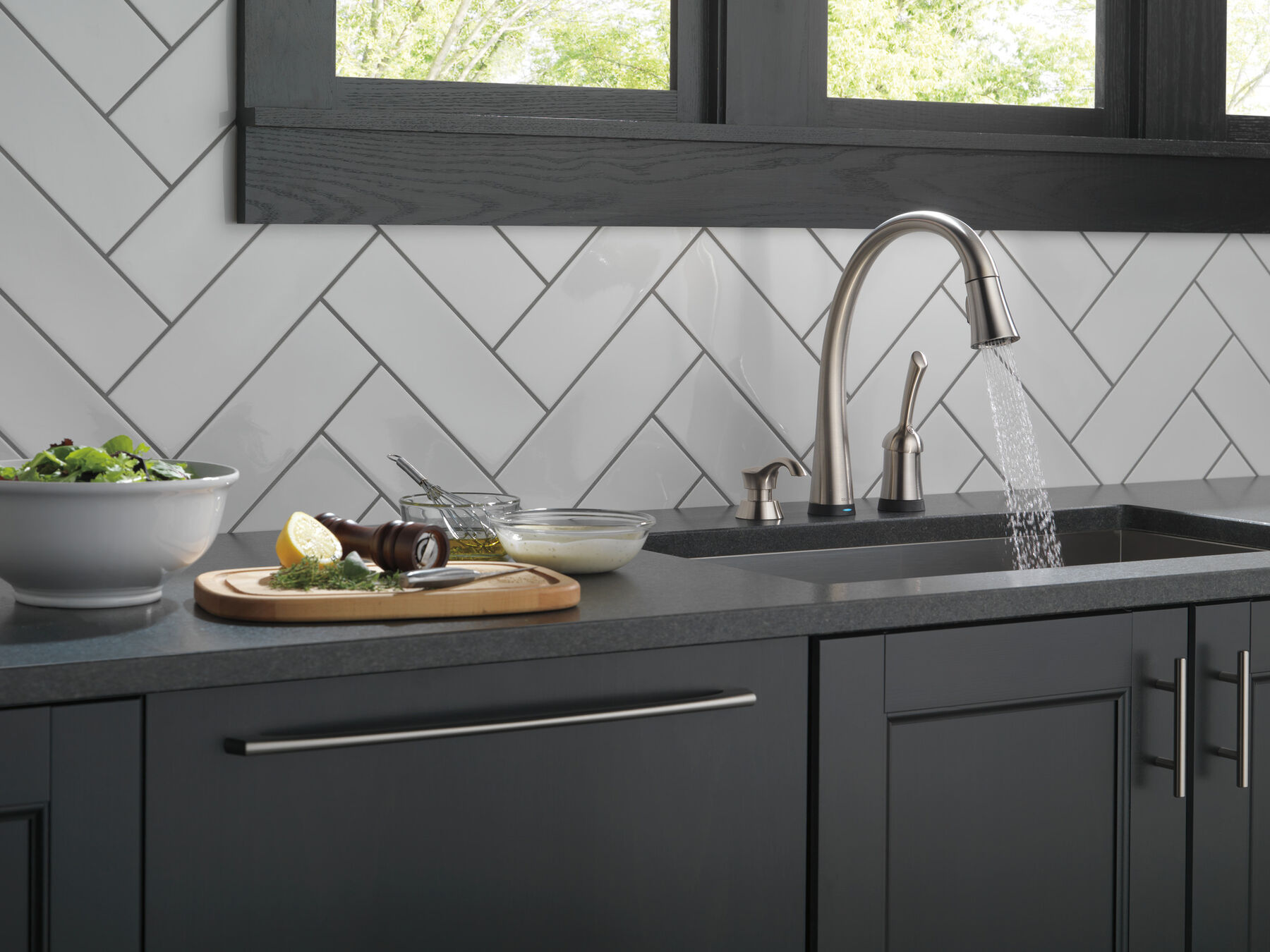 Single Handle Pull-Down Kitchen Faucet with Touch2O&reg; Technology and Soap Dispenser