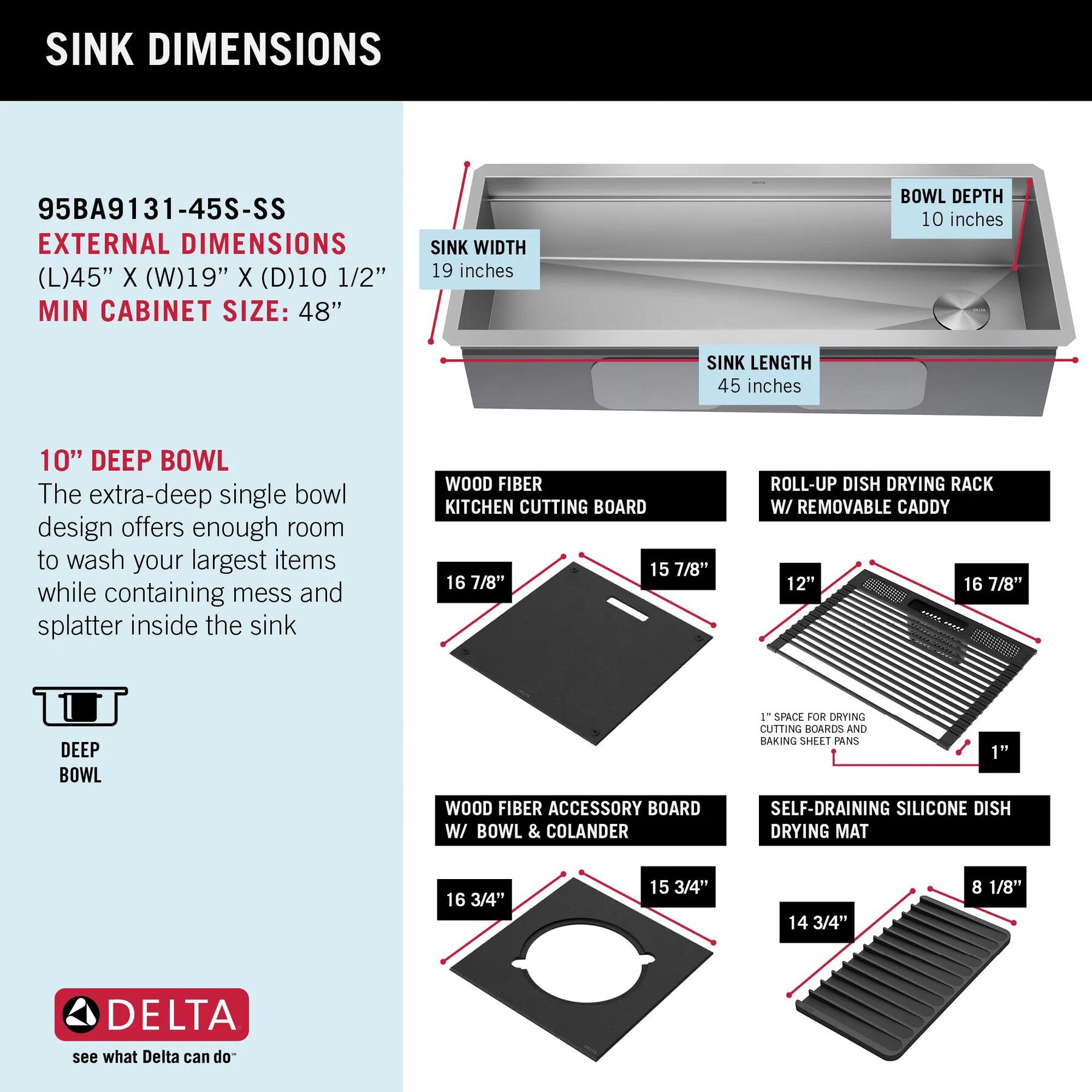 45&rdquo; Workstation Undermount Single Bowl 16 Gauge Stainless Steel Kitchen Sink with 2-Tier&nbsp;WorkFlow&trade; Ledge and Accessories