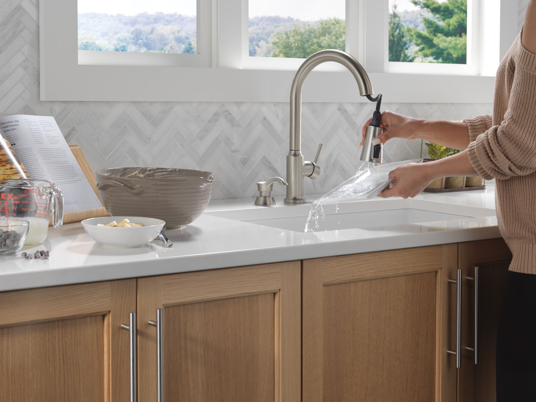 Single Handle Pull-Down Kitchen Faucet with Soap Dispenser and ShieldSpray&reg; Technology