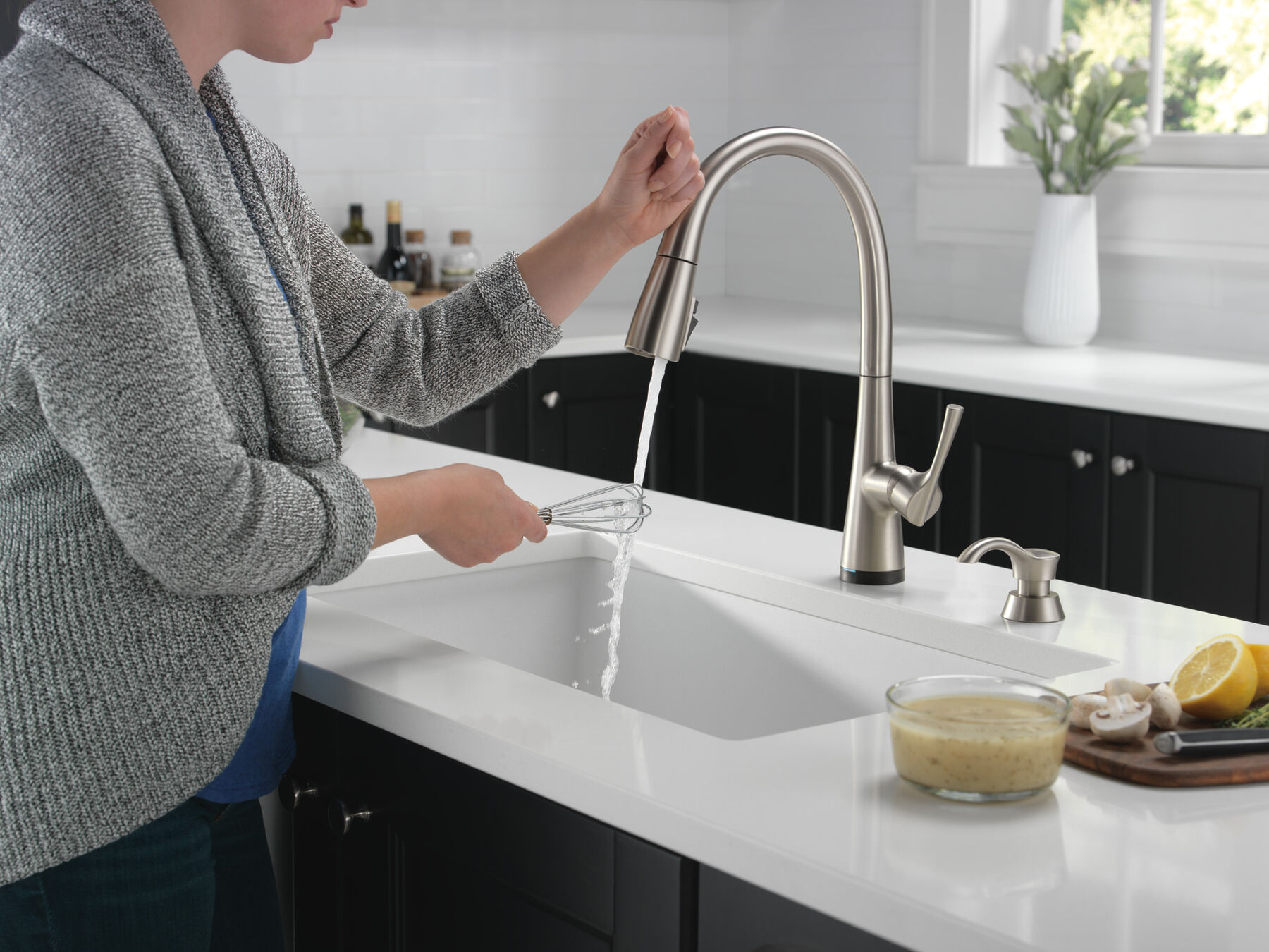 Single Handle Pull-Down Kitchen Faucet with Soap Dispenser and Touch<sub>2</sub>O&reg;  Technology