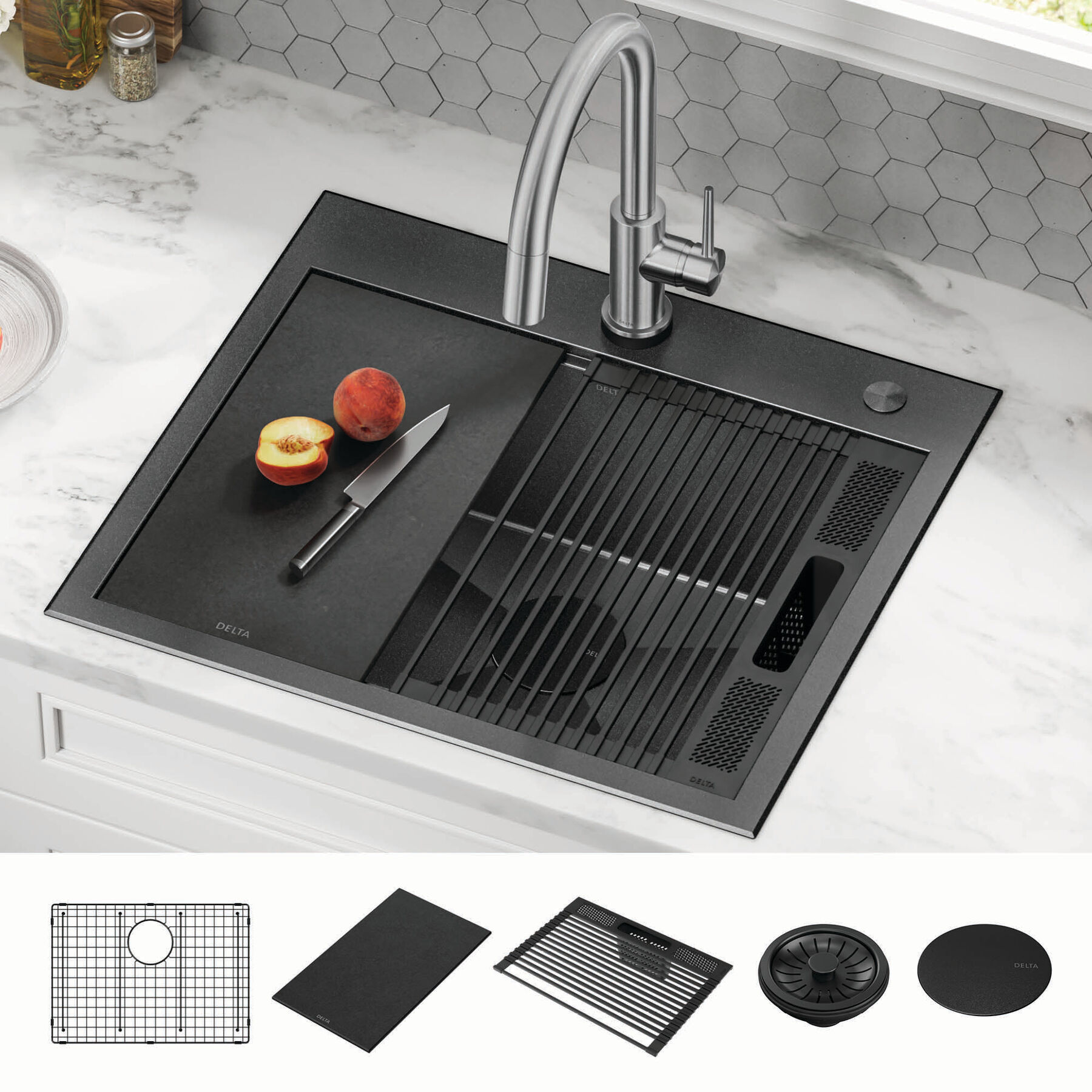25&rdquo; Drop-In Top Mount&nbsp;16 Gauge Workstation Kitchen Sink Single Bowl&nbsp;with WorkFlow&trade; Ledge and Accessories