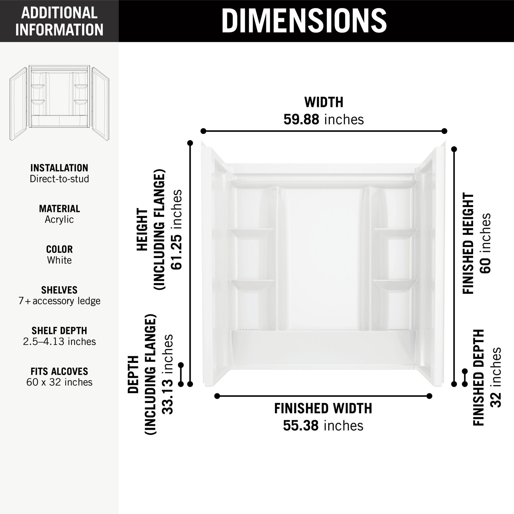 EverEdge Bathtub Wall 60"x32"