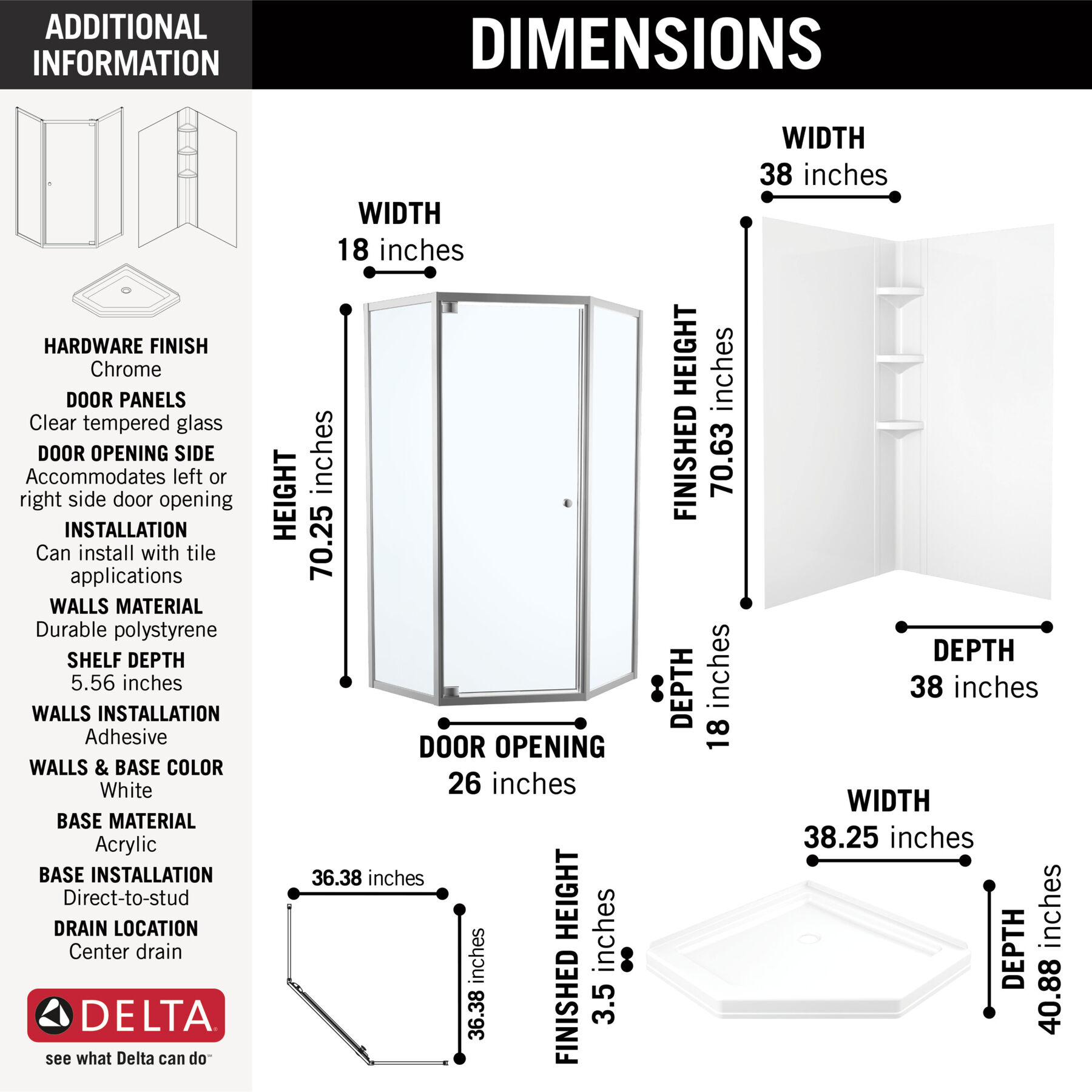 38x38 Corner Shower Bundle - Neo
