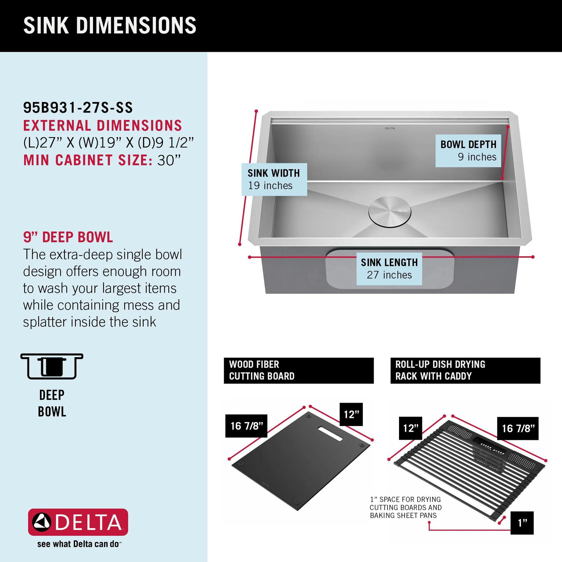 27&rdquo; Workstation Kitchen Sink Undermount&nbsp;16 Gauge&nbsp;Stainless Steel Single Bowl with&nbsp;WorkFlow&trade; Ledge and Accessories