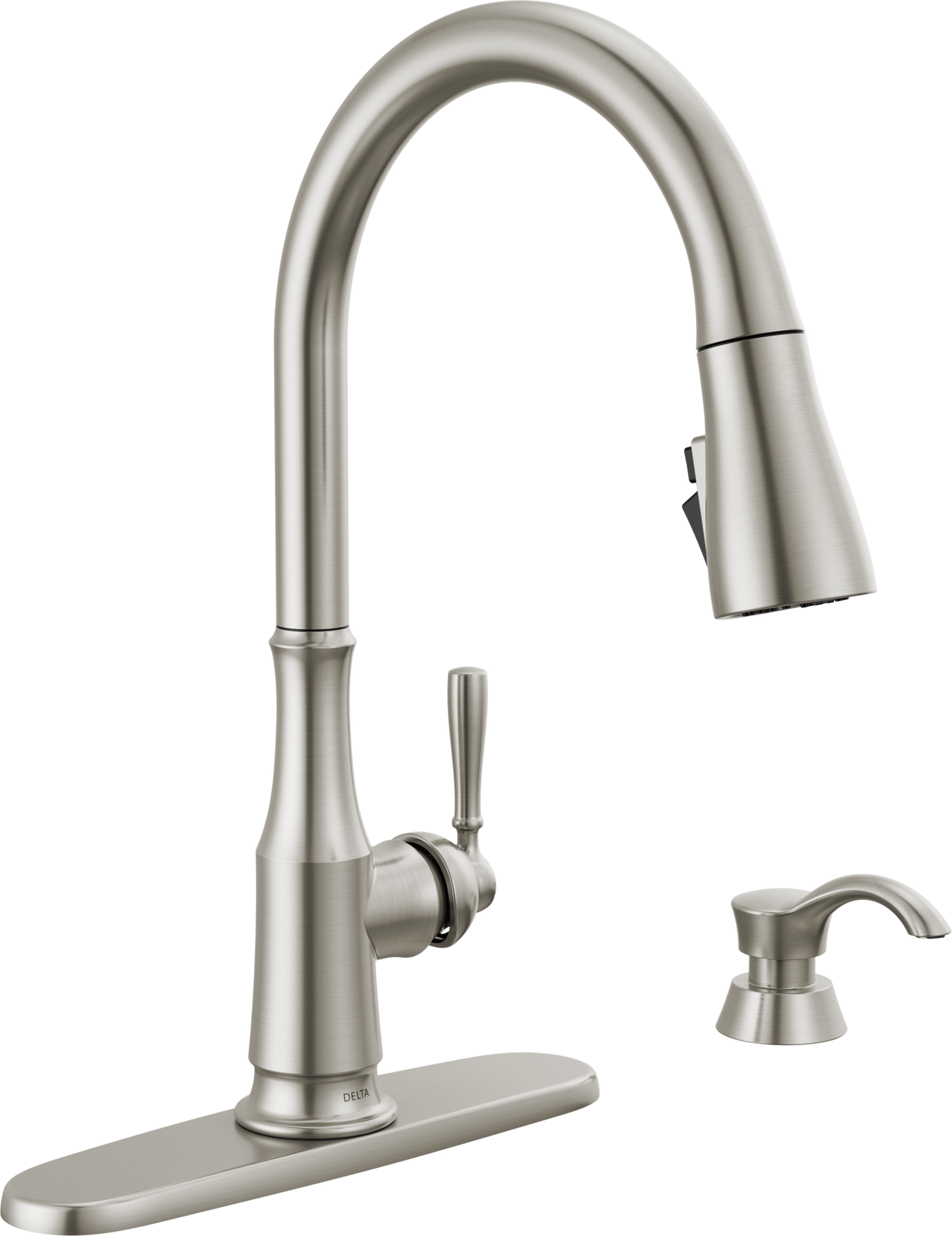 Single Handle Pull-Down Kitchen Faucet with Soap Dispenser and ShieldSpray Technology