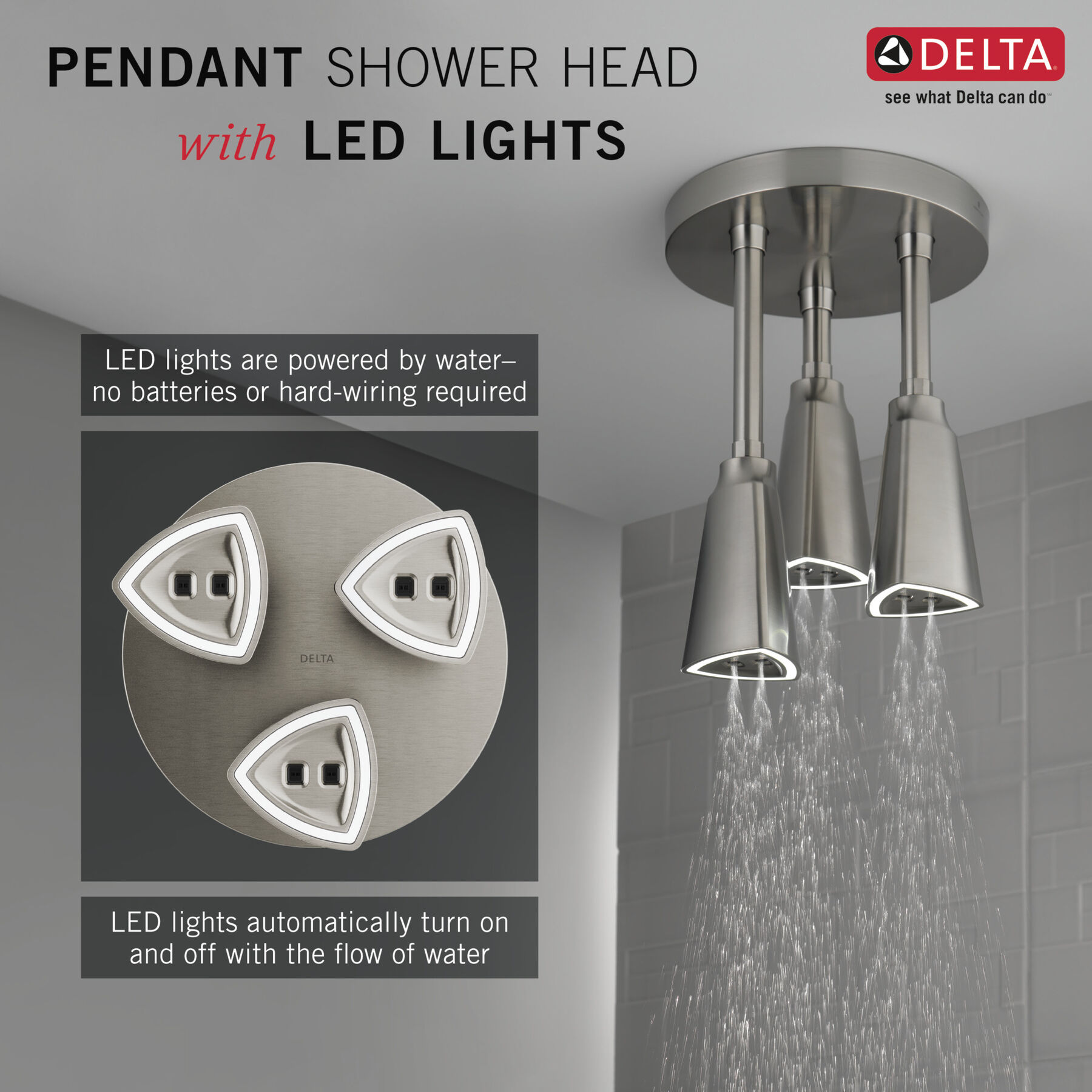 H<sub>2</sub>Okinetic&reg; Pendant Raincan Shower Head with LED Light (Recertified)