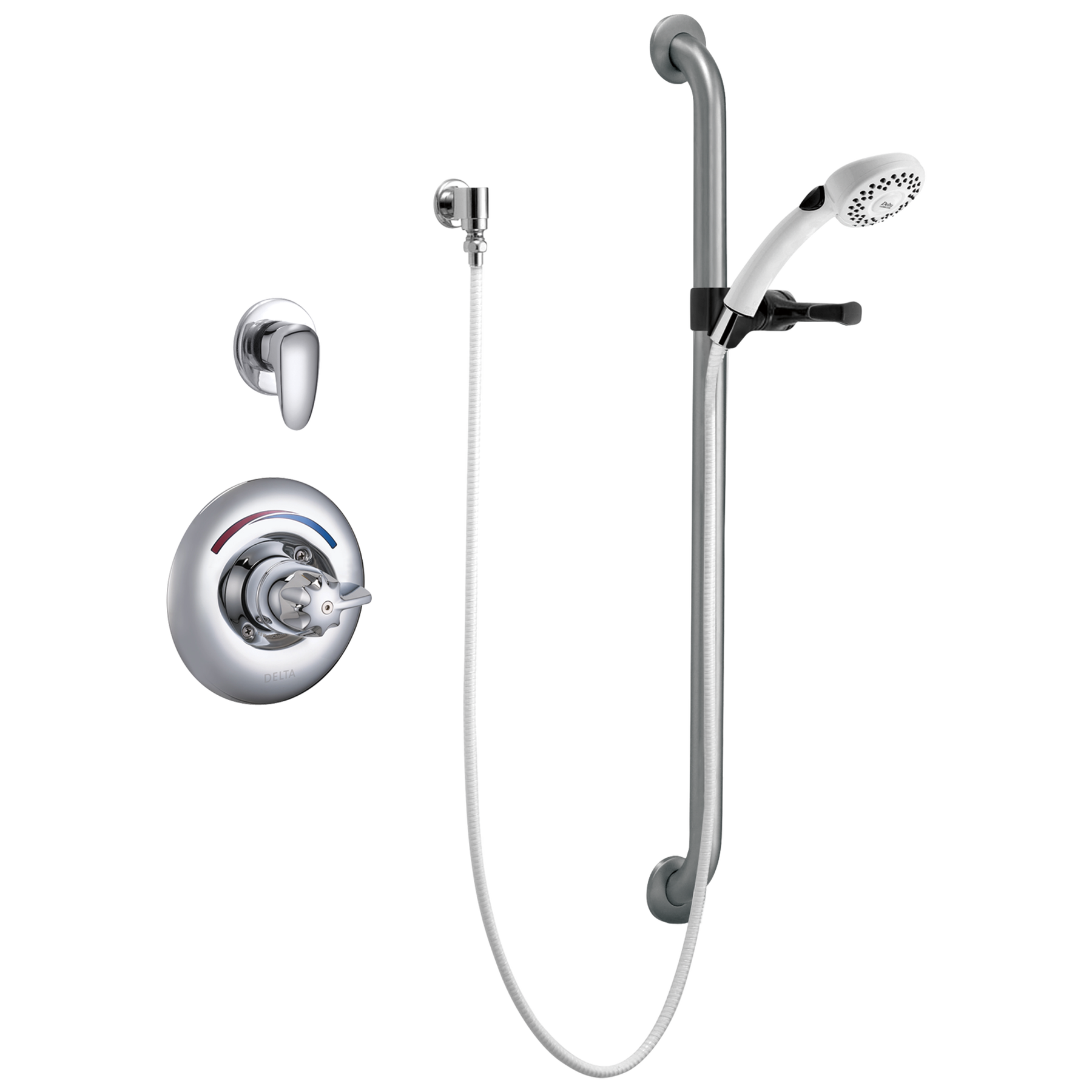 Universal Dual Shower Trim, Diverter, Hand Shower, and Grab Bar