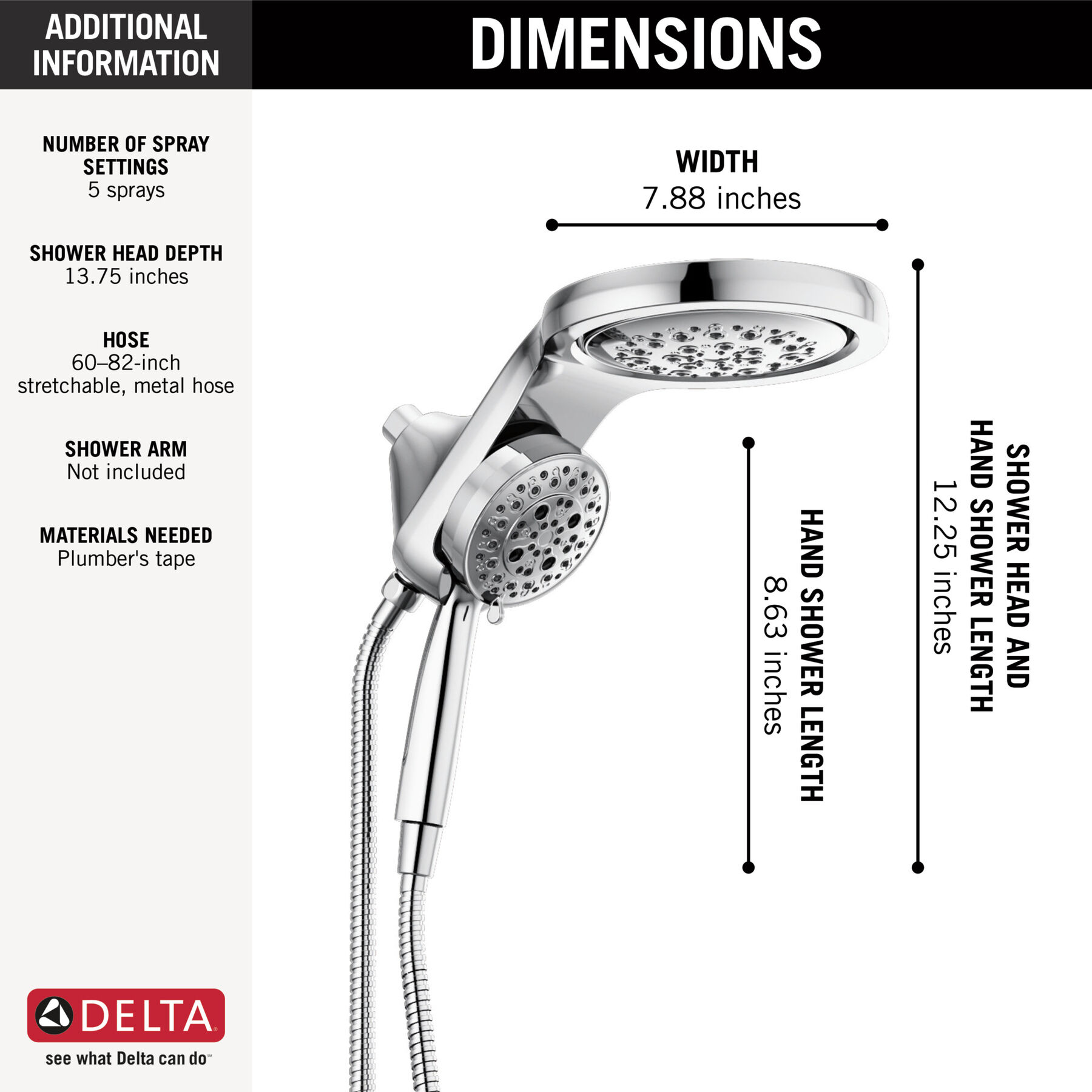 HydroRain&reg; H<sub>2</sub>Okinetic&reg; 5-Setting Two-in-One Shower Head