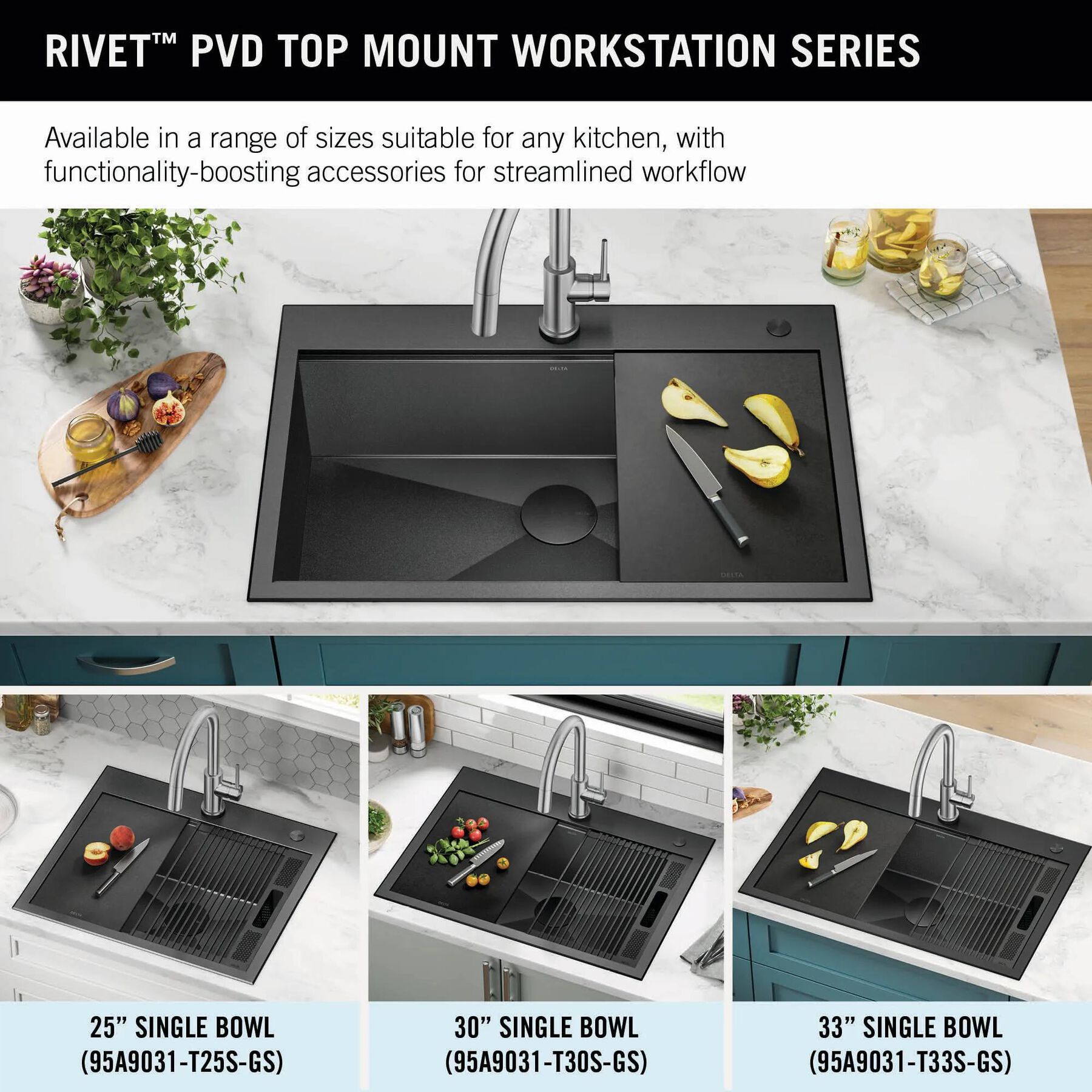 30&rdquo; Drop-In Top Mount&nbsp;16 Gauge Workstation Kitchen Sink Single Bowl&nbsp;with WorkFlow&trade; Ledge and Accessories