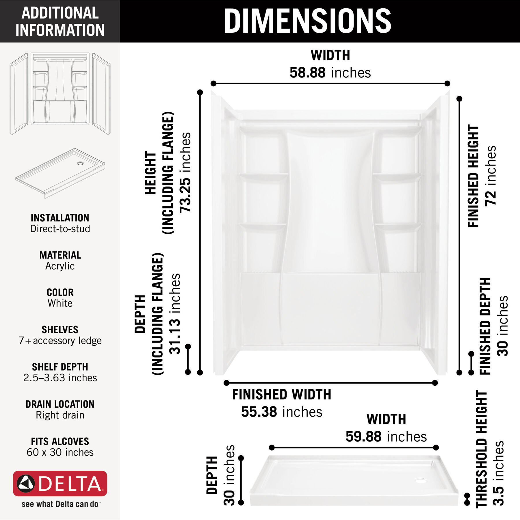 60x30 Alcove Shower Bundle - Right